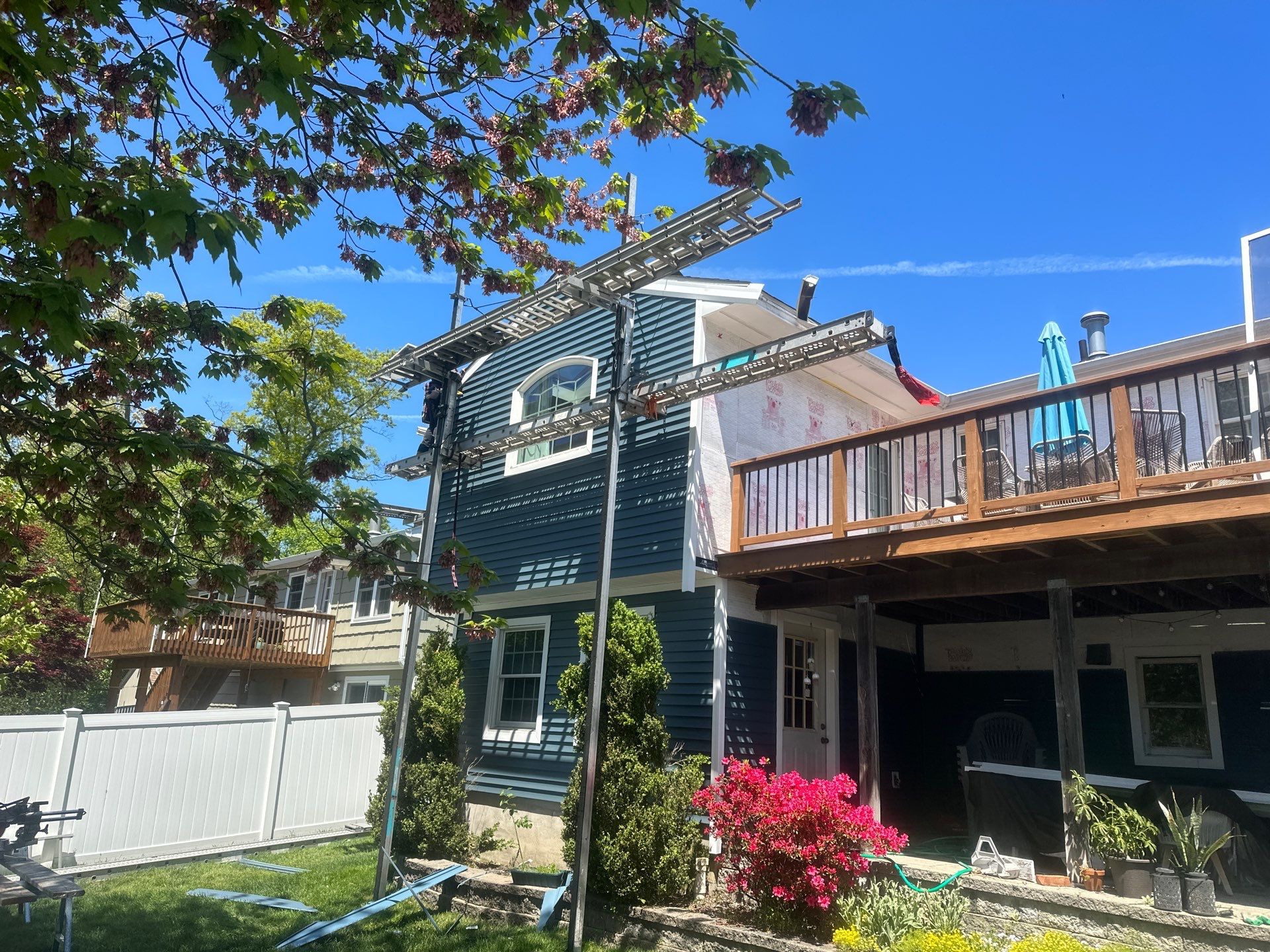 Siding Installation using Certainteed Cedar Impressions Straight Edge Perfection Shingles - D7 - Pacific Blue by A Plus Exterior