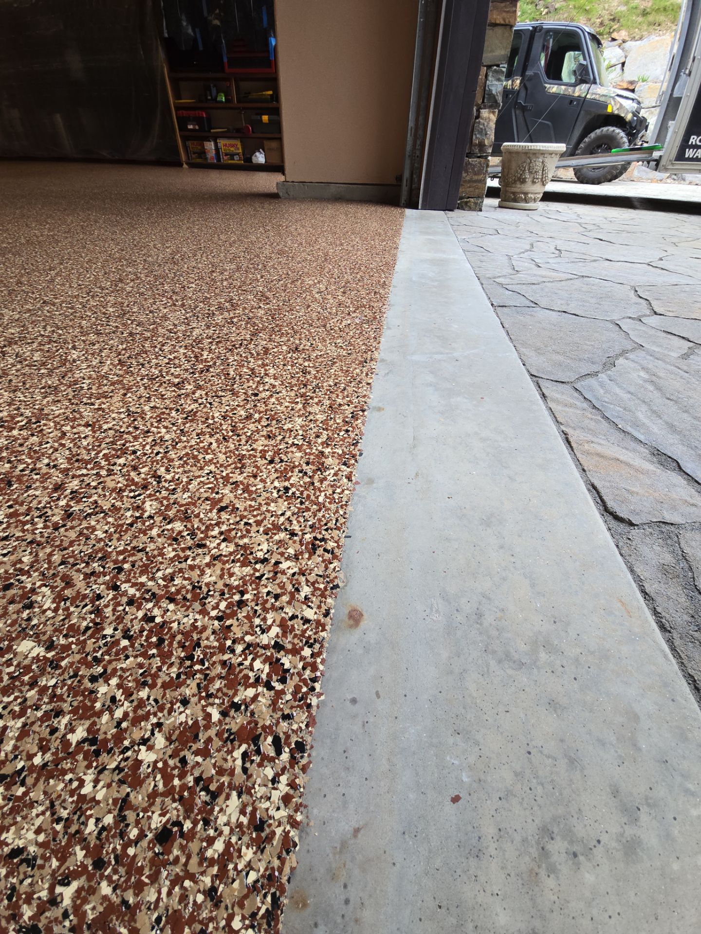 Garage Transformation using Chestnut by Croc Coatings, LLC