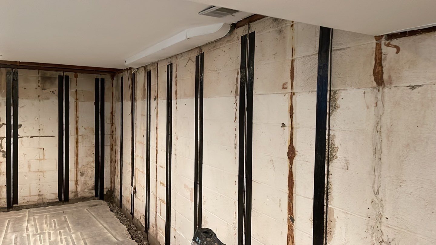 Embedded Fiber Reinforcement and Basement Waterproofing using GrateDrain Waterproofing System by Toledo Basement Repair