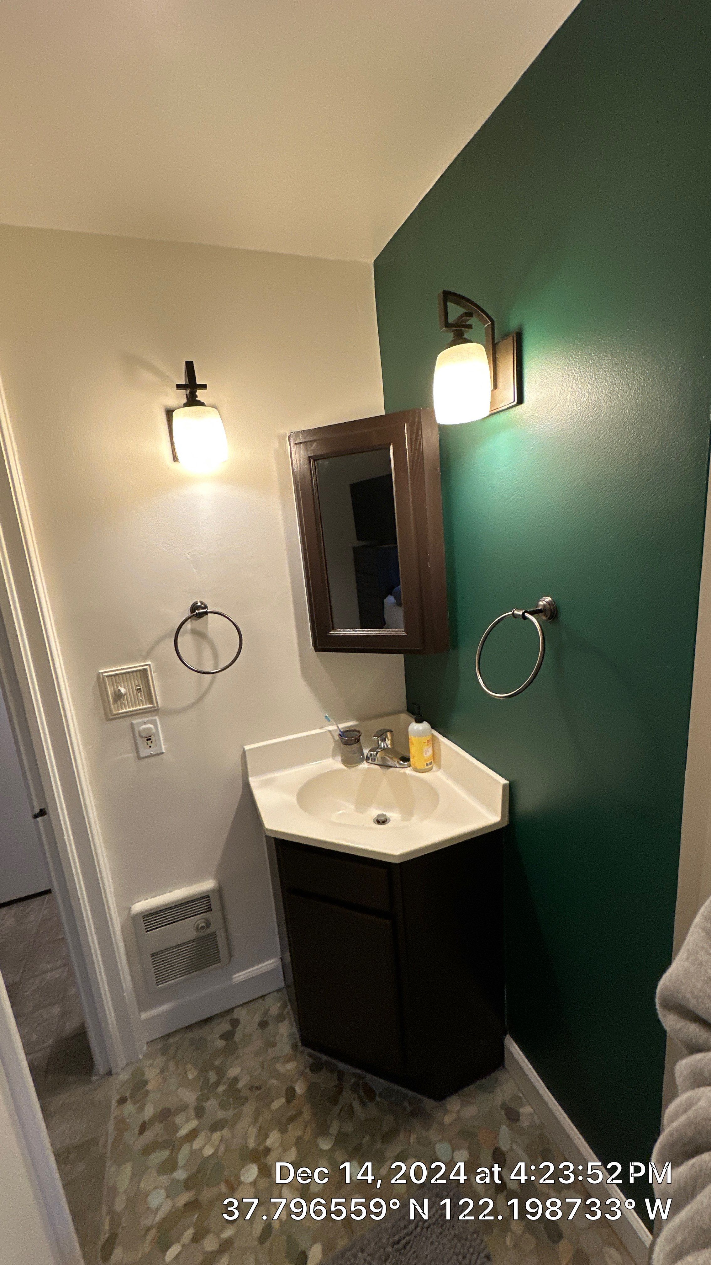 Bathroom-drywall repair and repaint by Herrera’s Bay Area Painting inc.