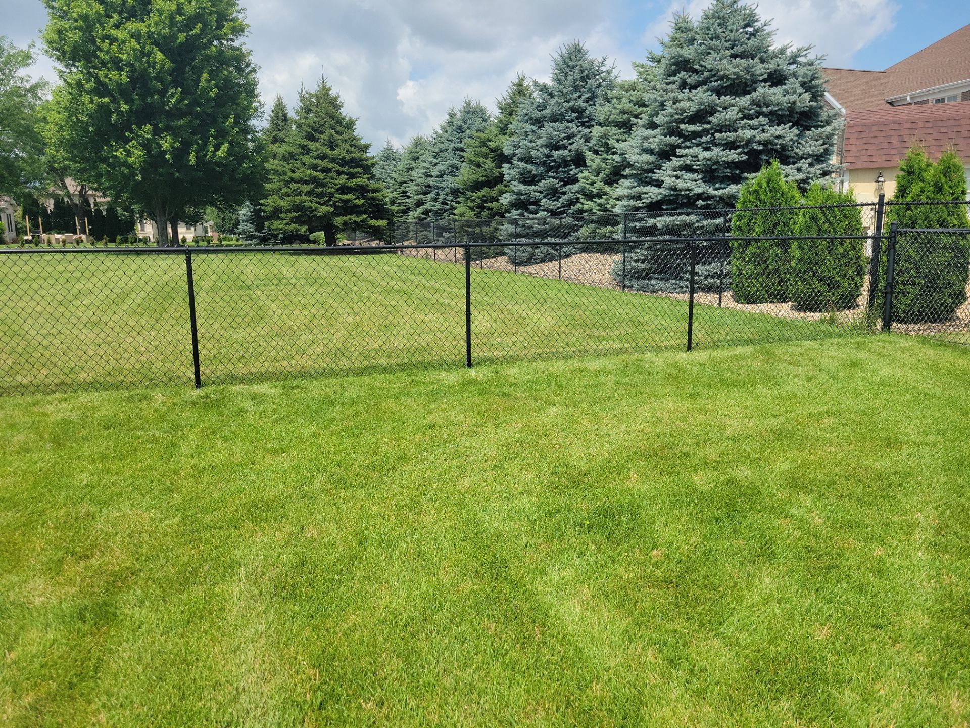 Black Vinyl Coated Chain Link Fence Installation in Cedar Falls by Perfect Picket Fence and Stain