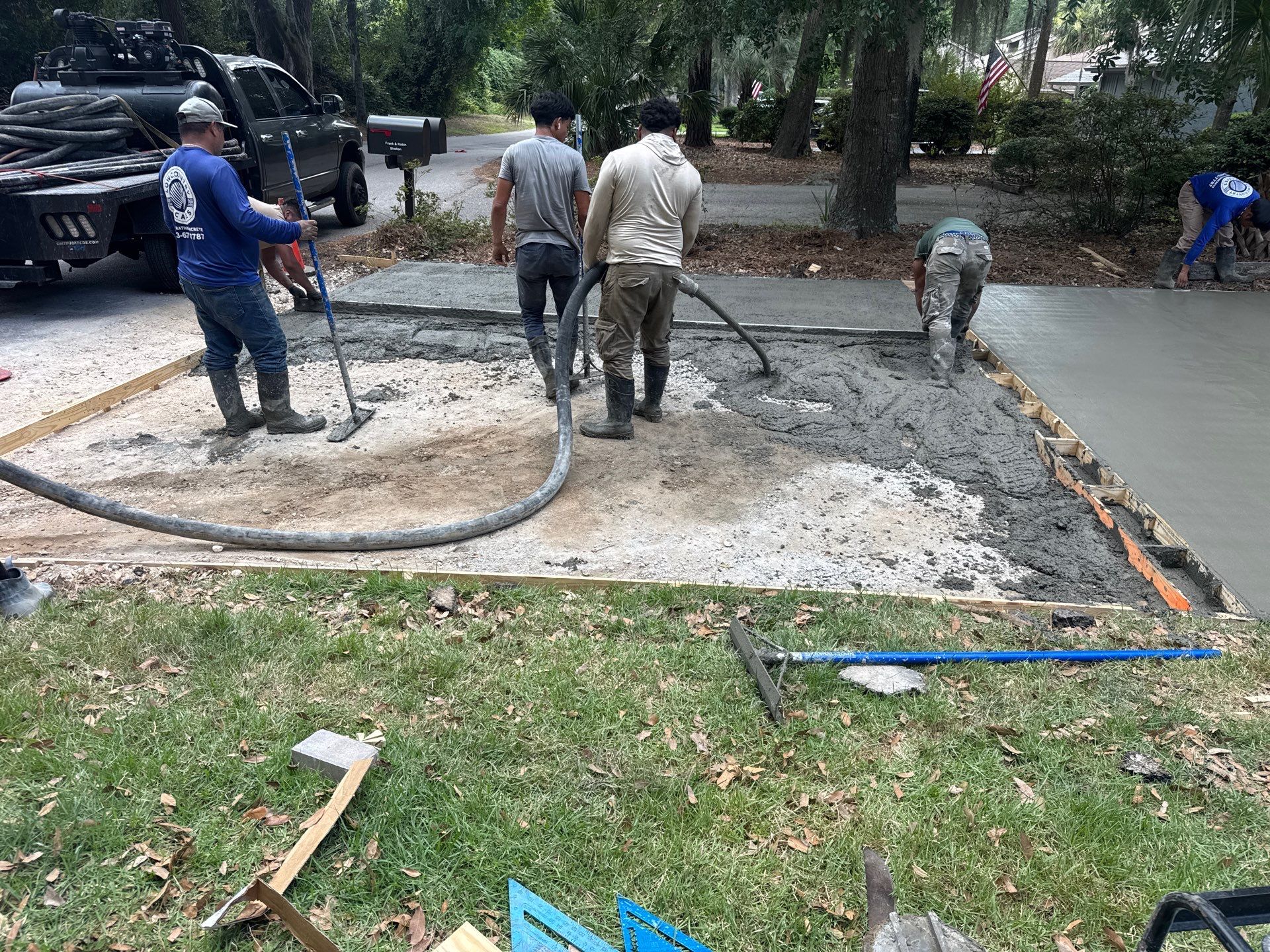Custom Concrete Patio and Herringbone Paver Walkway in Hilton Head Island by Lowcountry Scapes, LLC