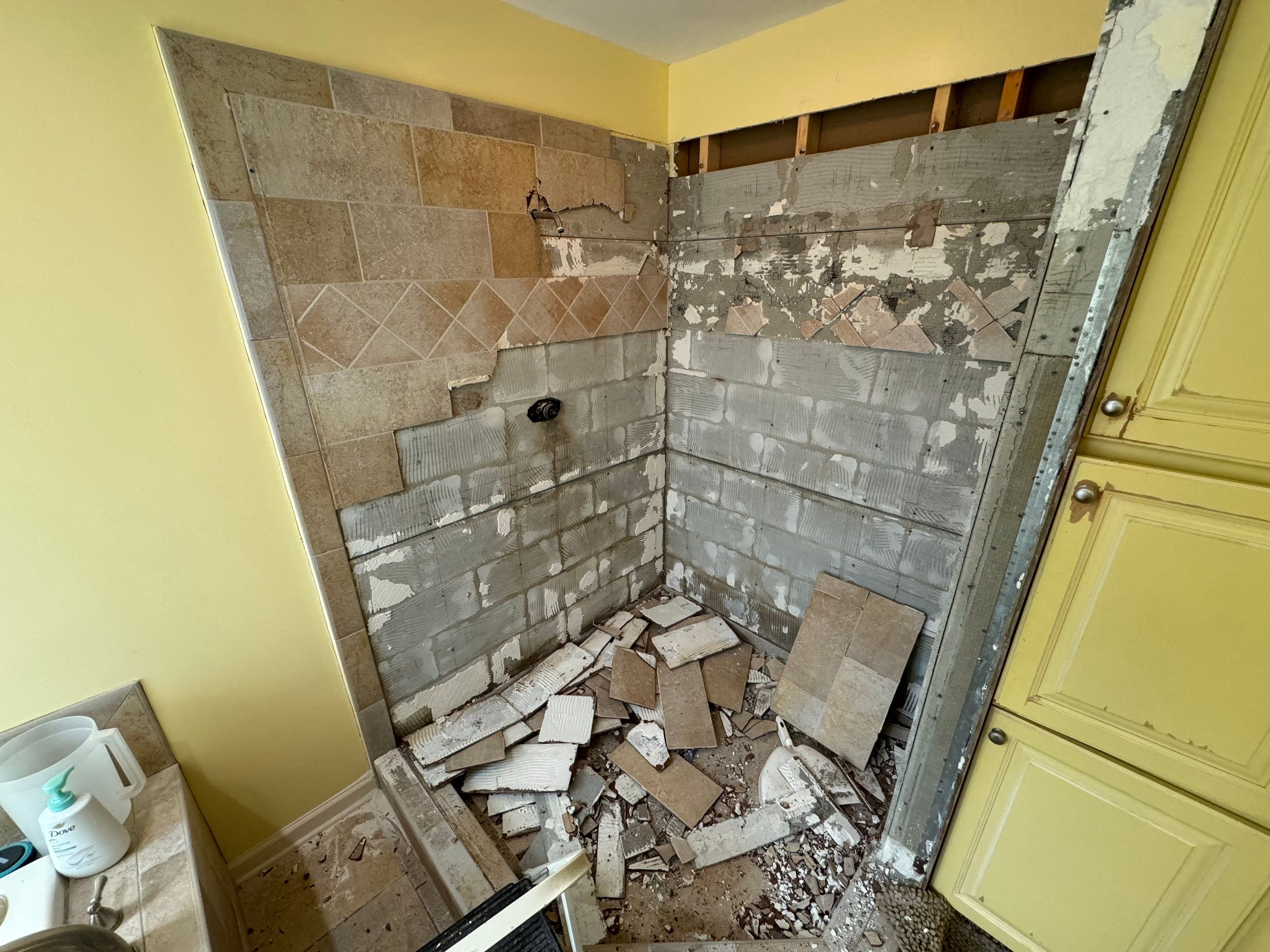 Master bathroom shower renovation, and tile flooring by Prudencio