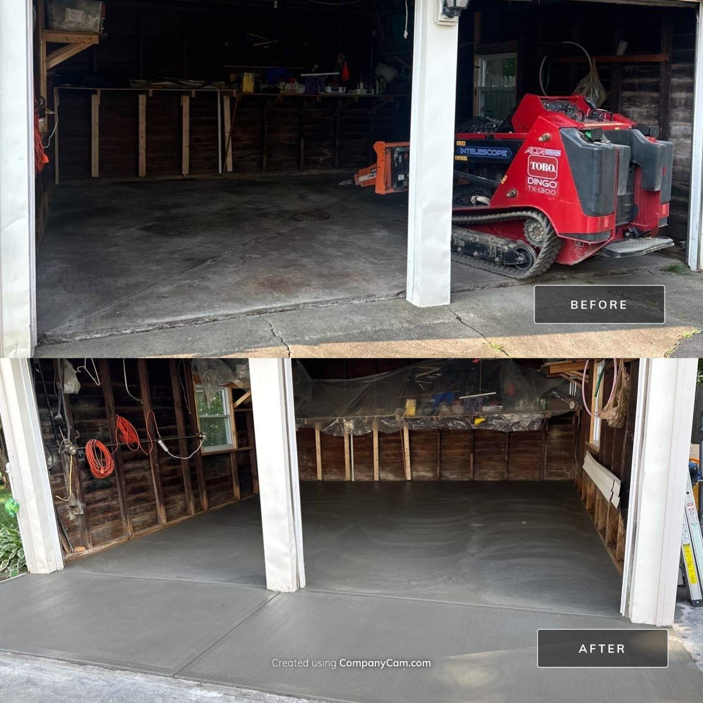 Concrete garage floor replacement with a broom finished apron by NG Masonry & Construction LLC