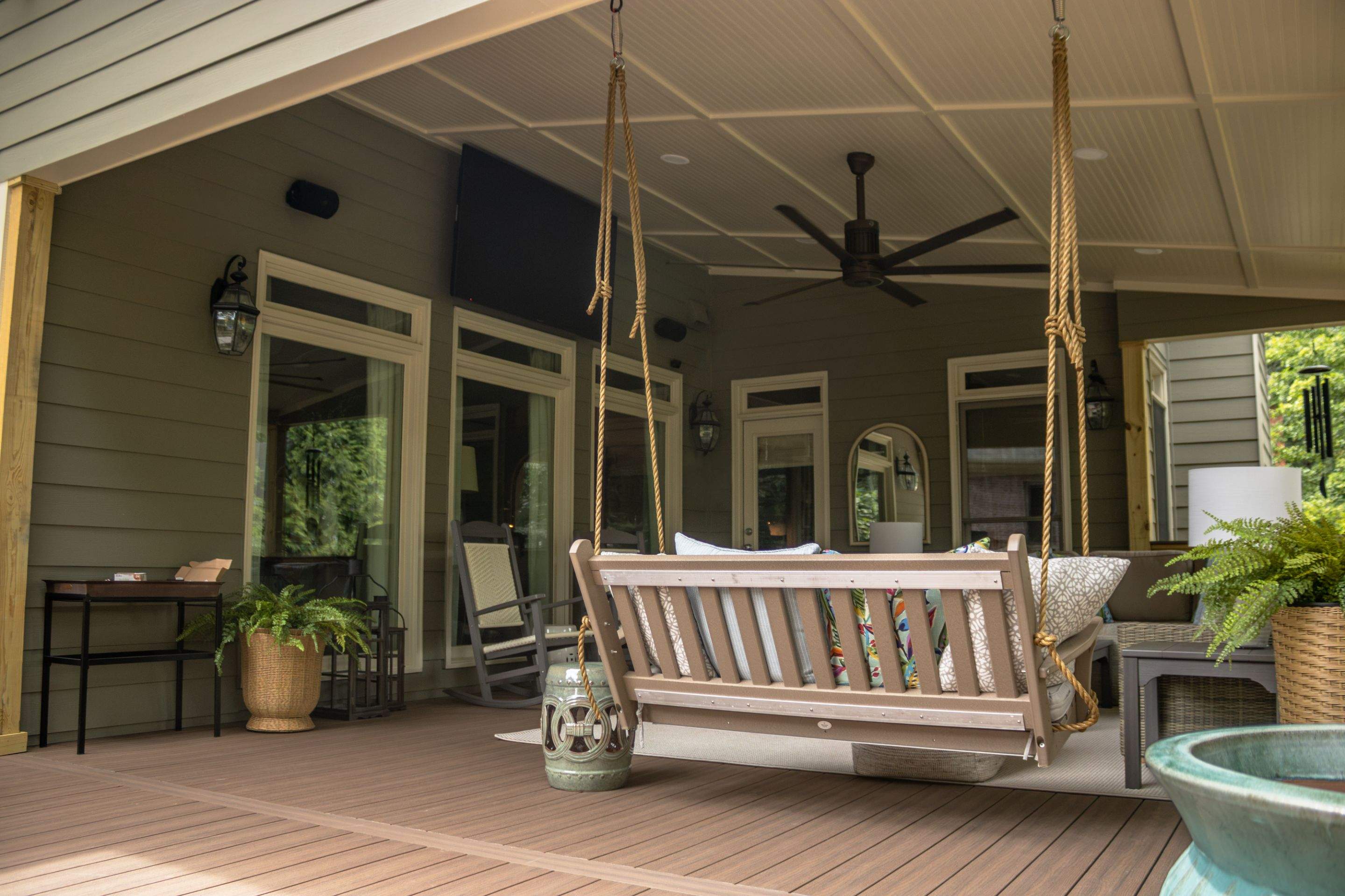 Tucker, GA Covered Porch Build and Deck Replacement using Deckorators Voyage Series Decking by Nelson Exteriors 