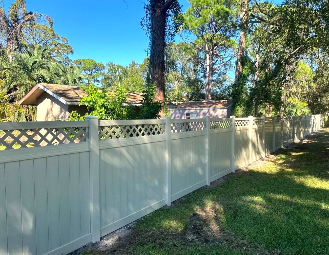 Vinyl Fence Installation using 6Ft Tan Vinyl Privacy Fence with Lattice Top by Asap fence and gates, LLC