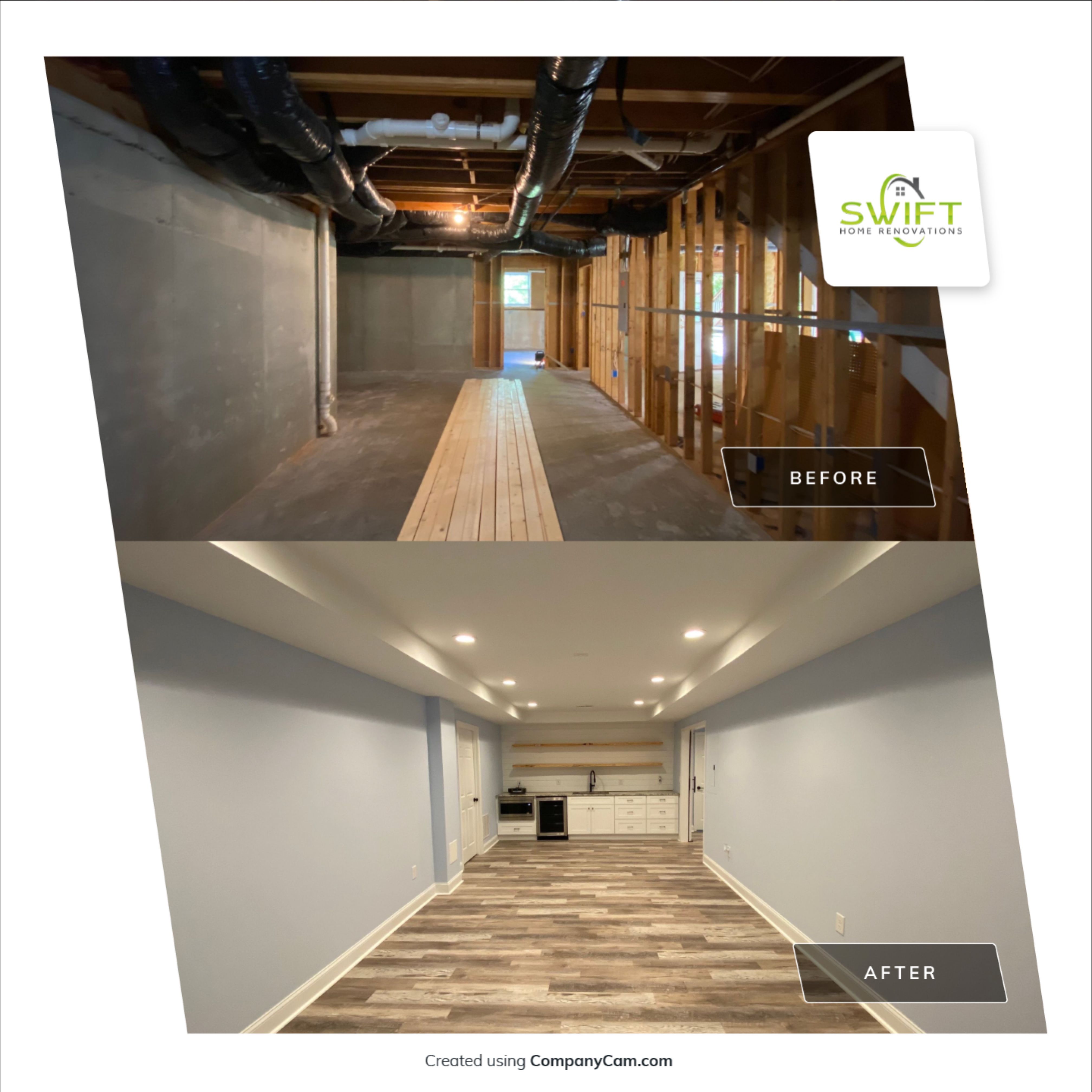 Marietta Basement Remodeling Featuring Custom Wet Bar and Marble Shower by Swift Home Renovations