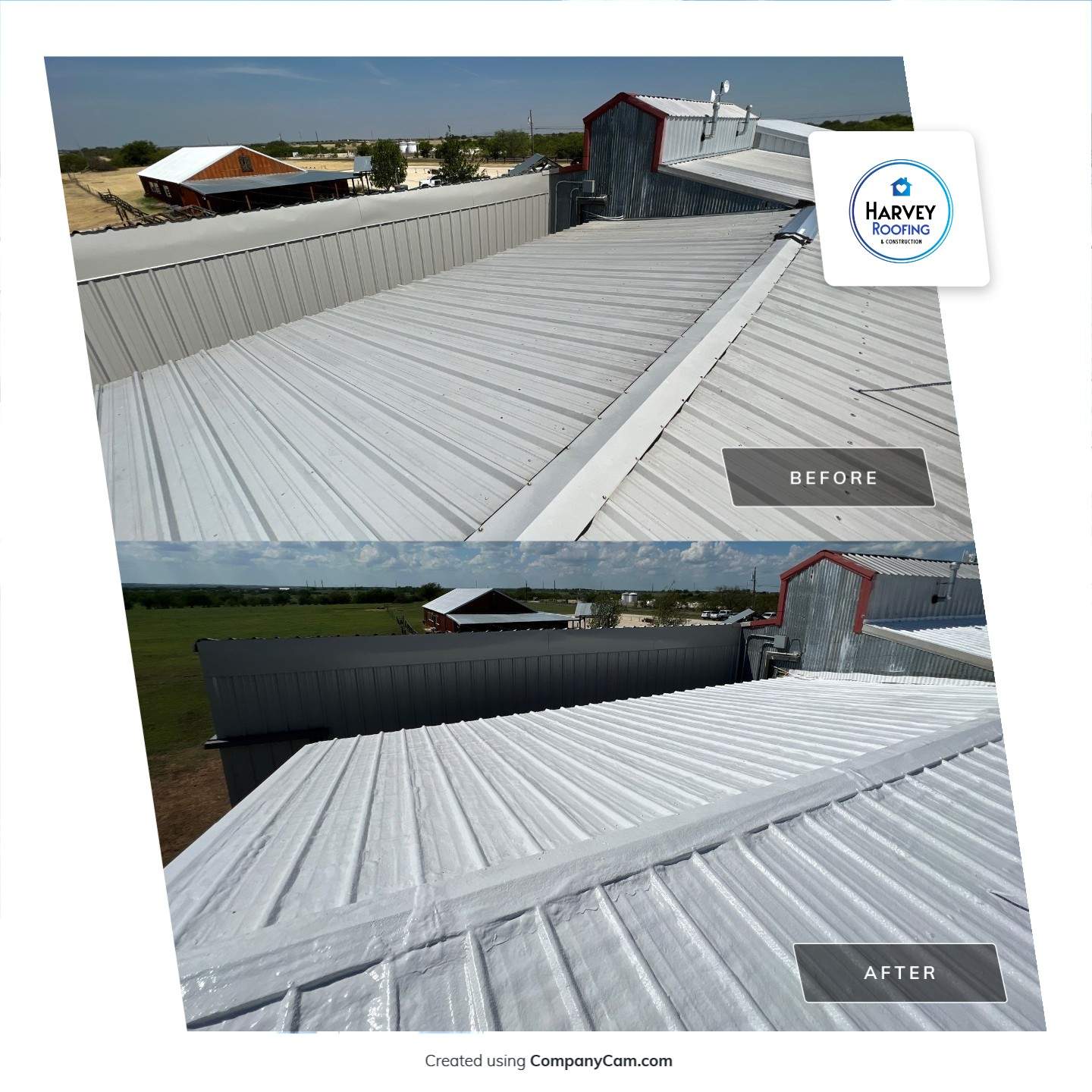 Commercial Roofing Repair using TRP #924 Eterna-Sil Premium Silicone Roof Coating by Harvey Roofing & Construction
