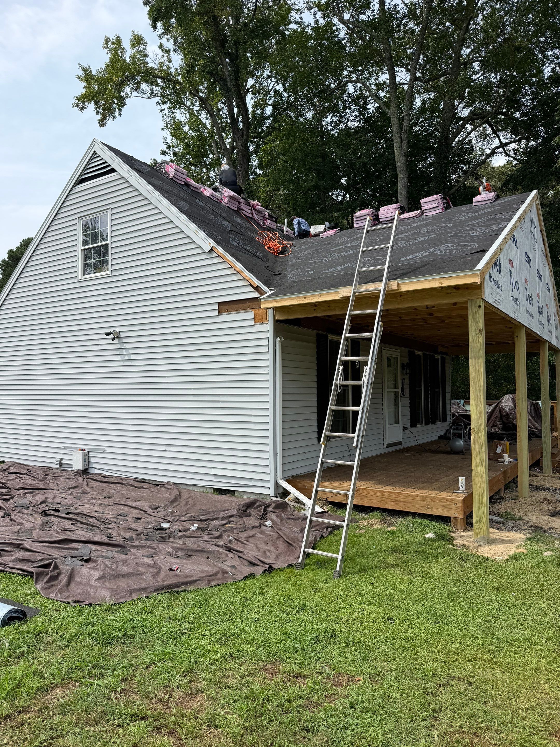 Asphalt Shingle Roof Replacement and Custom Porch Renovation in Hayes by Cade Construction