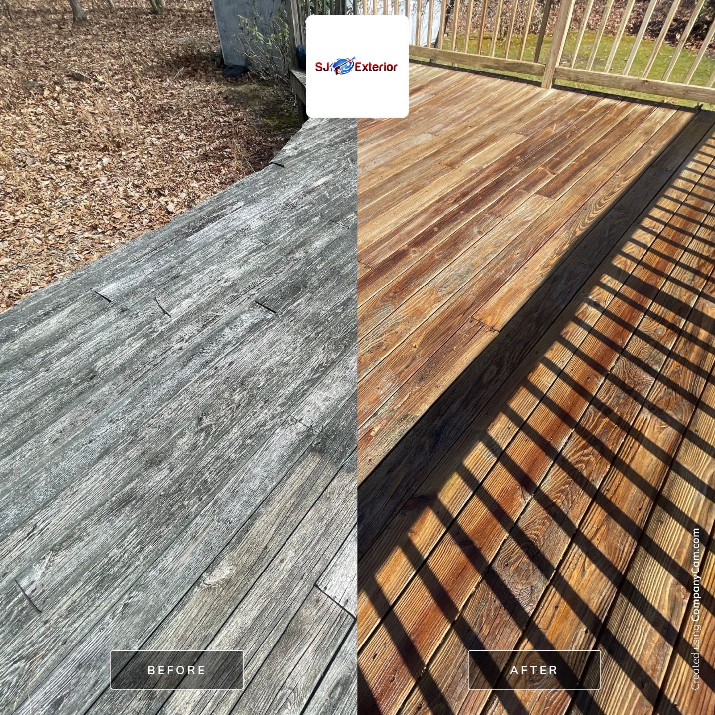 Pressure treated wood deck cleaned by SJ Exterior