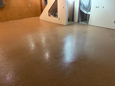 Custom Chip Concrete Coating for Colman Basement and Garage