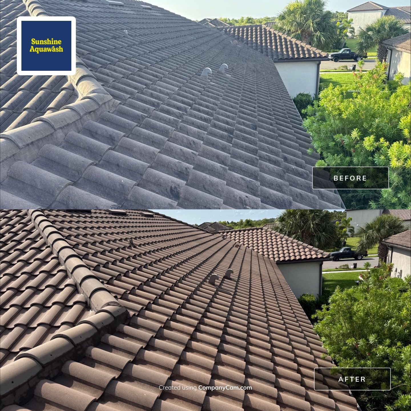 Soft Wash Roof Cleaning – Concrete Tile Roof | Artisan Lakes Esplanade, Palmetto, FL by Sunshine AquaWash