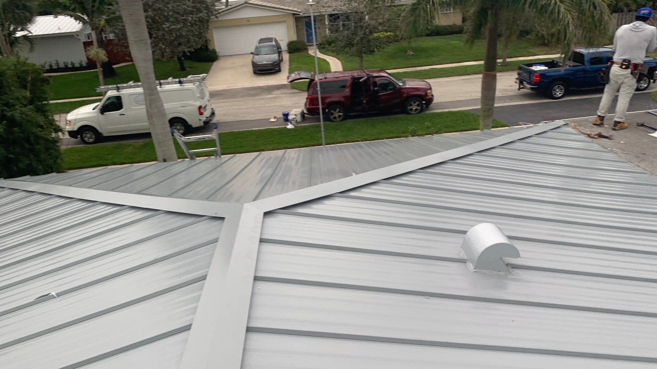Residential Roofing Installation using 1" Nail strip metal roof by BLUES BROTHERS ROOFING