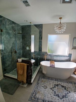 Stone Oak Master Bathroom Remodel with Freestanding Tub & Walk-In Shower