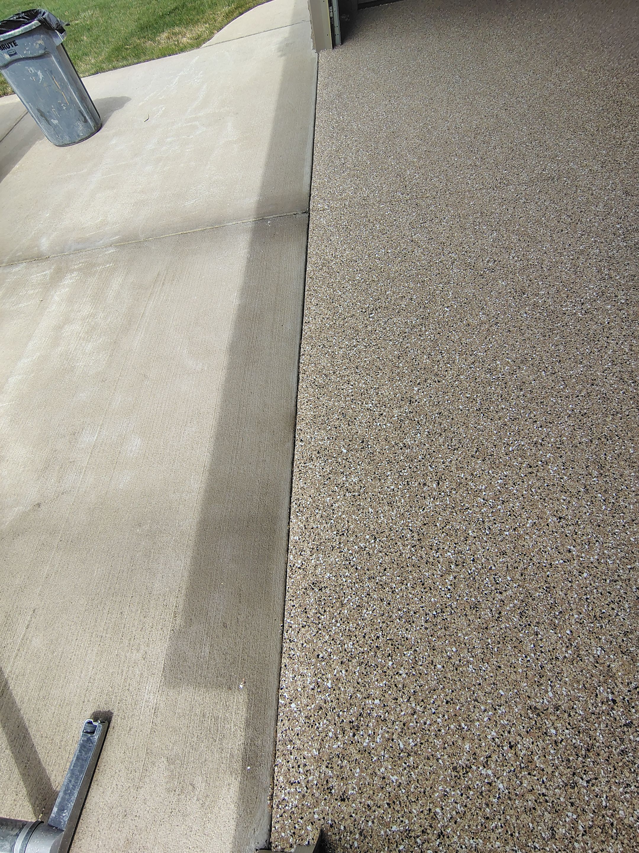 Multi-Colored Speckled Epoxy Concrete Coating for Residential Garage by Select Painting, Coatings & Garage Cabinets