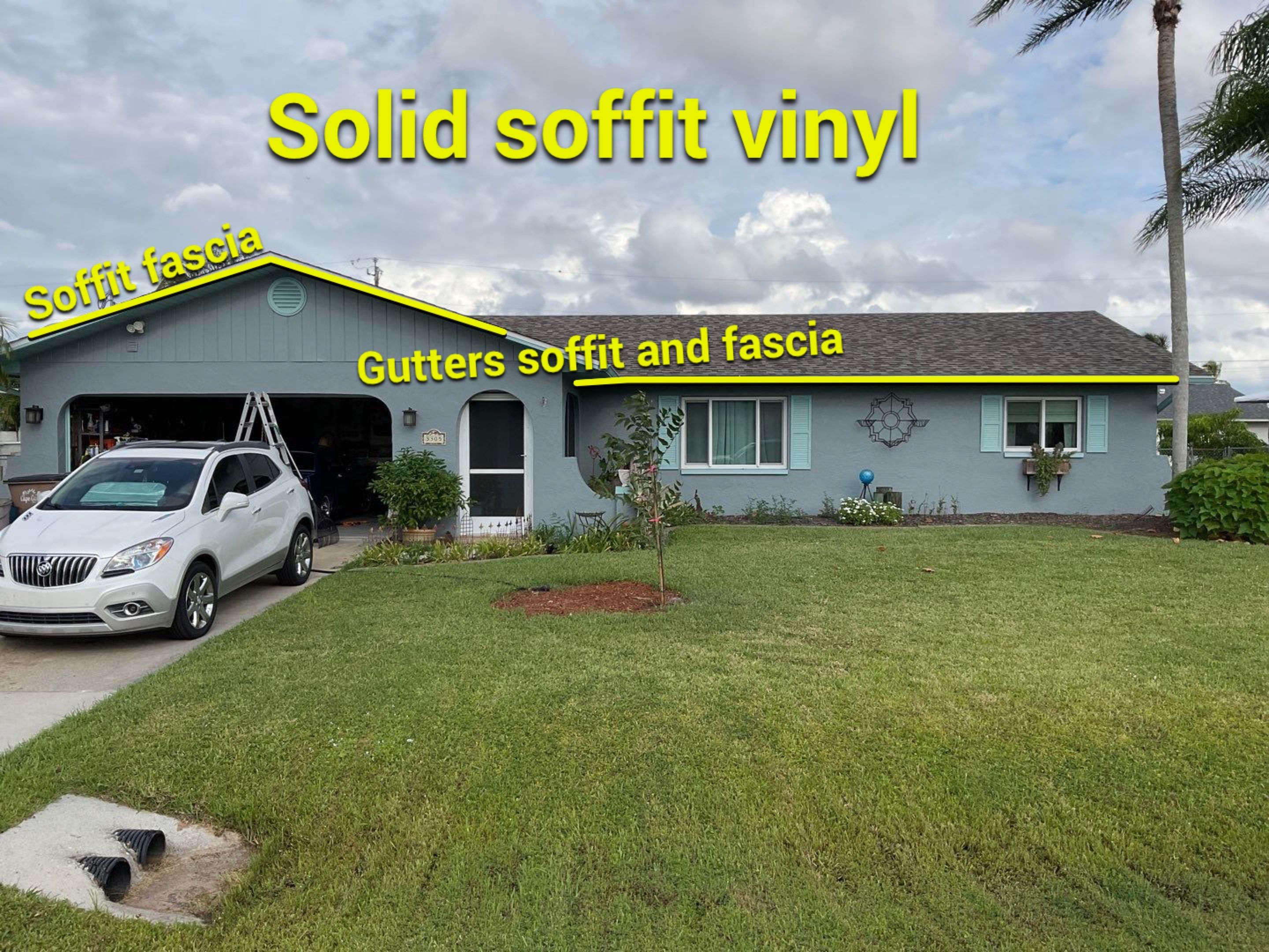 Soffit and Fascia Installation using White Vinyl Soffit in Cape Coral FL by Gutter Professors