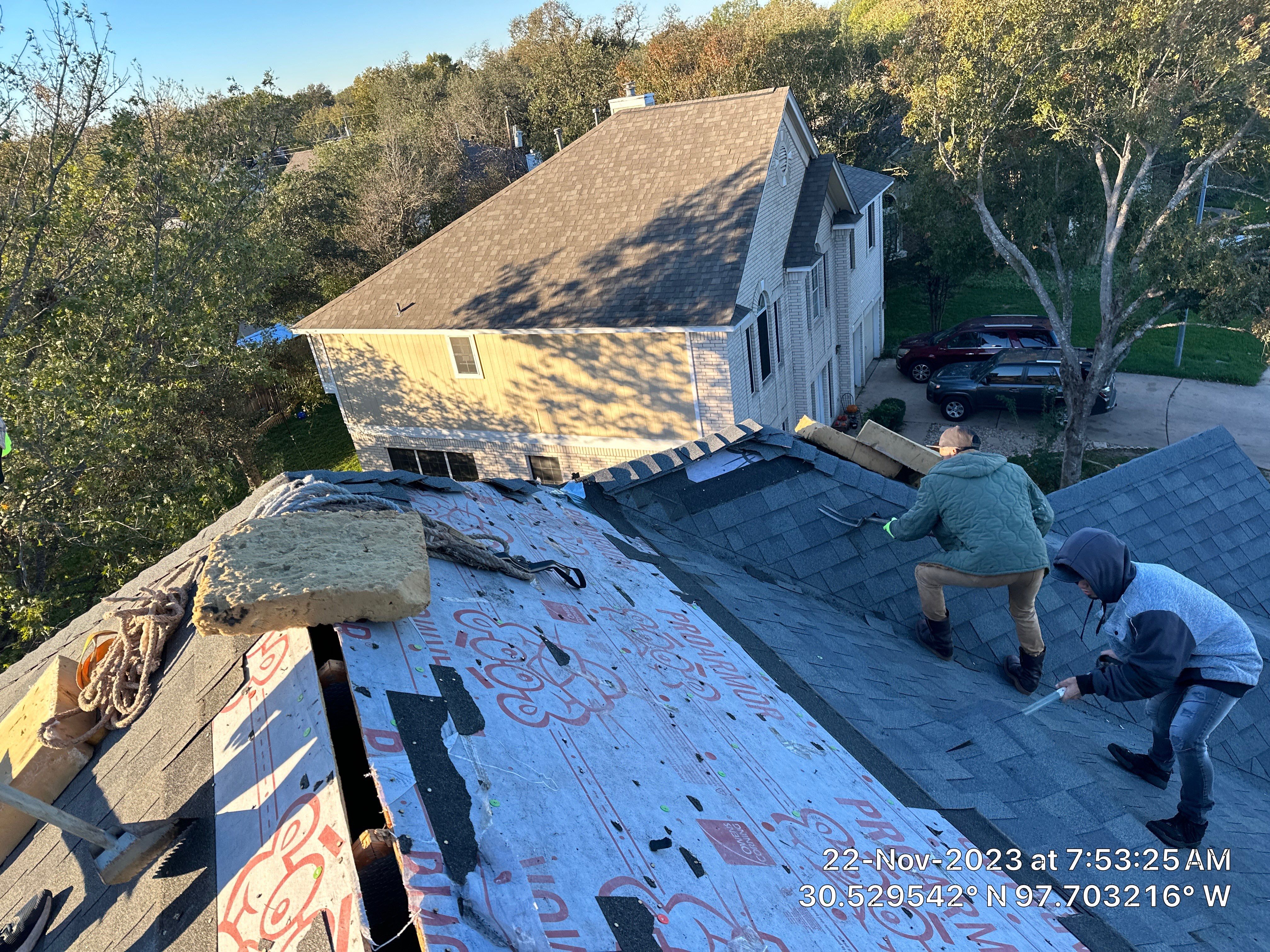 Architectural Shingle Roof Replacement and Decking Repair in Round Rock by Caliber Restoration LLC