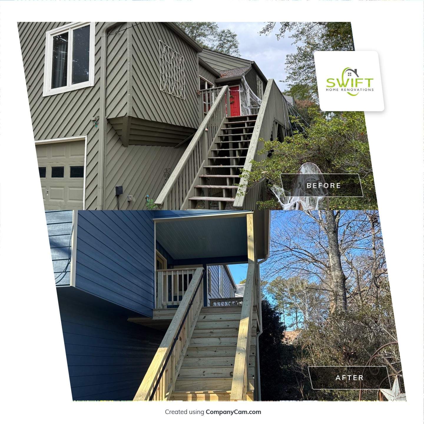Elevated Wood Deck and Siding Replacement in Marietta by Swift Home Renovations