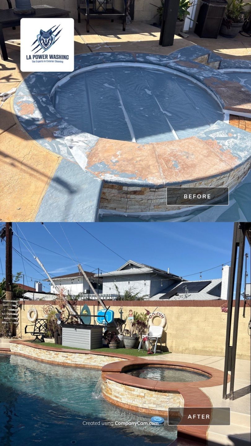 Sandblast & Staining Pool Deck by La Power Washing Inc