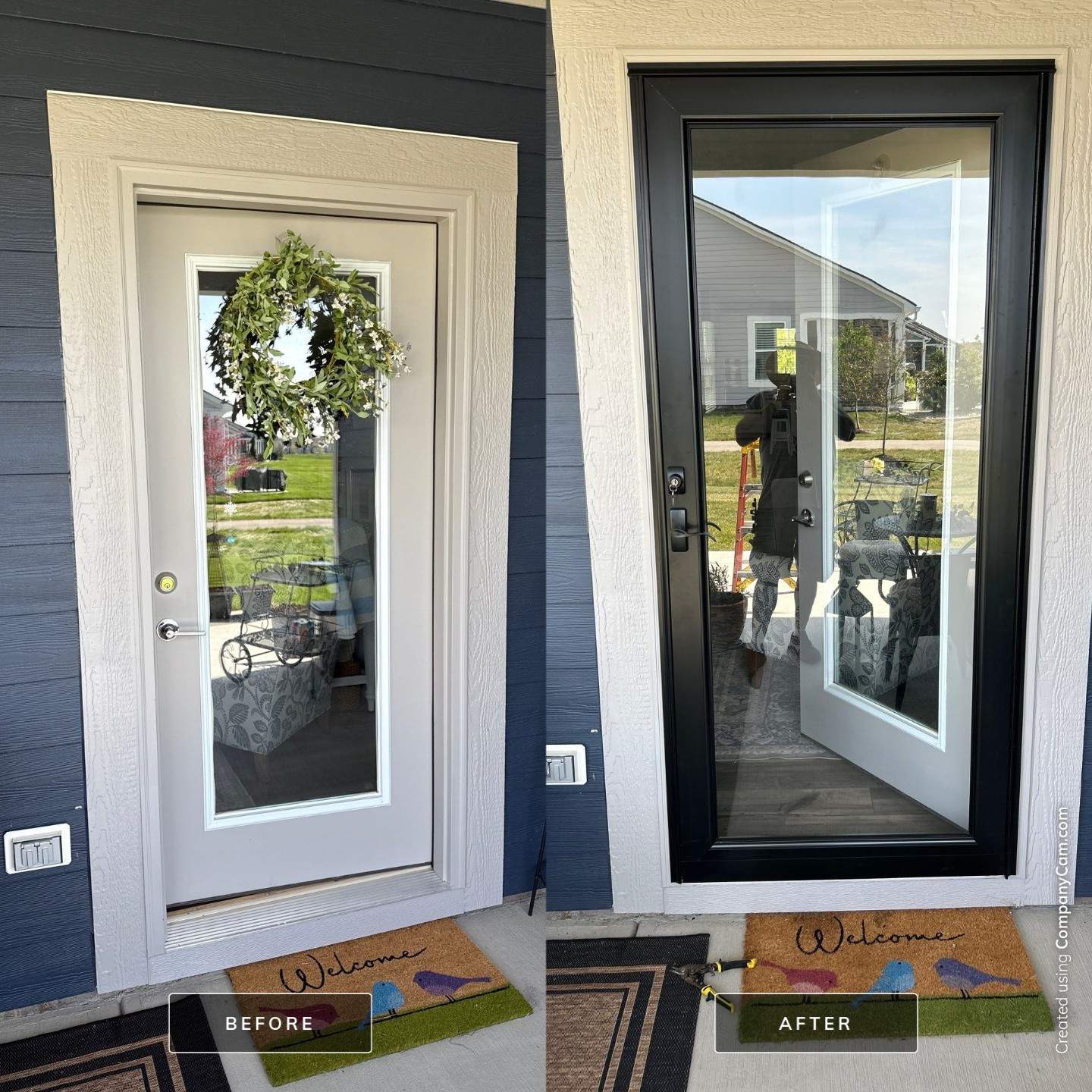 Black Storm Door Installation with Hardware Upgrade in Westfield by Merrifield Exteriors, LLC