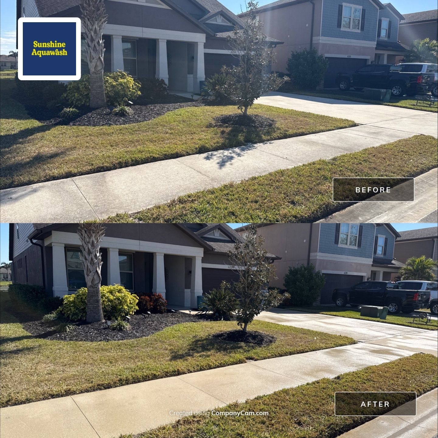 2-Car Concrete Driveway & Sidewalk Cleaning in Trevesta – Palmetto, FL by Sunshine AquaWash