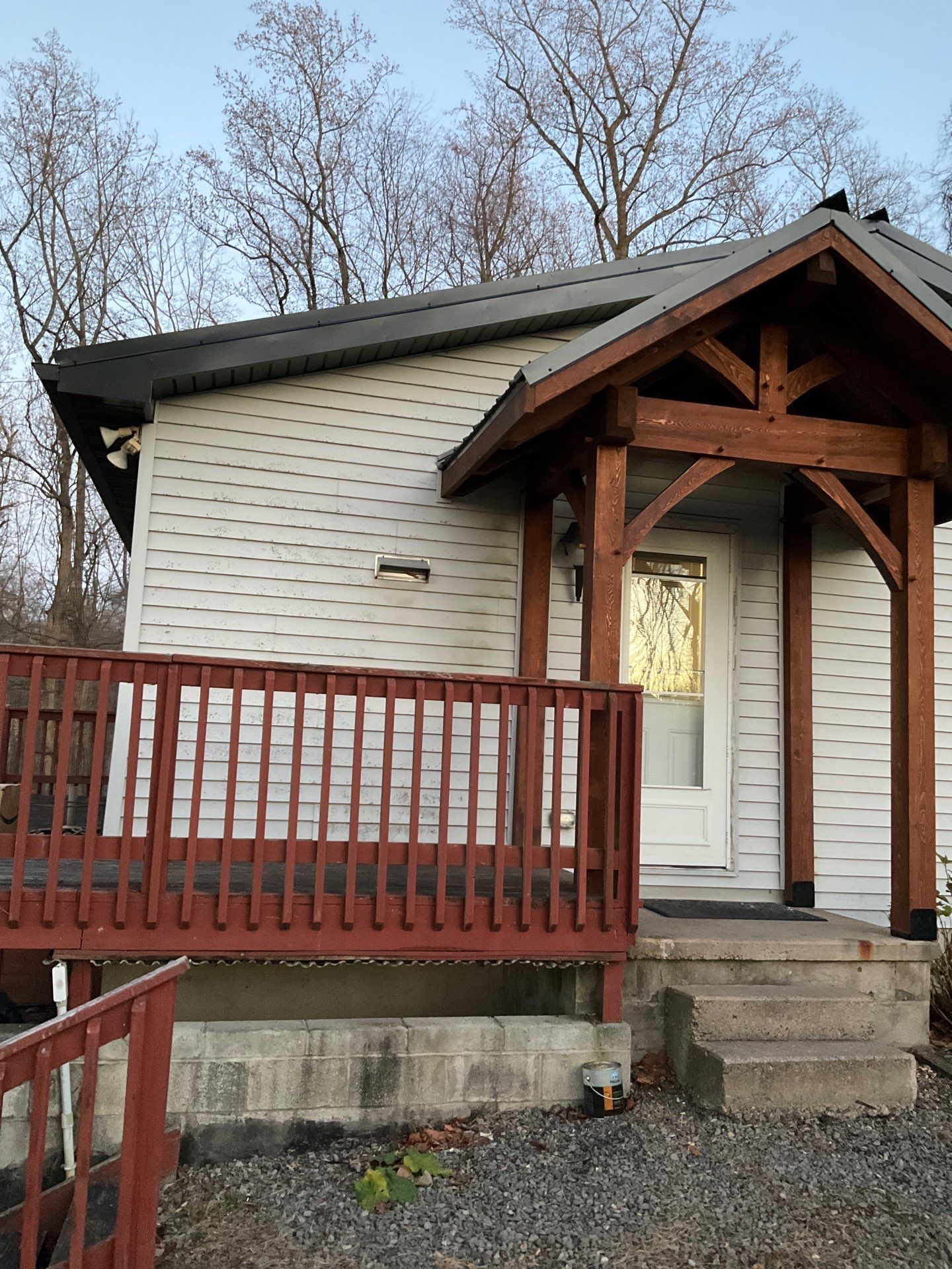 Dalmatia Metal Roofing and Custom Timber Entry Portico by Esh Builders