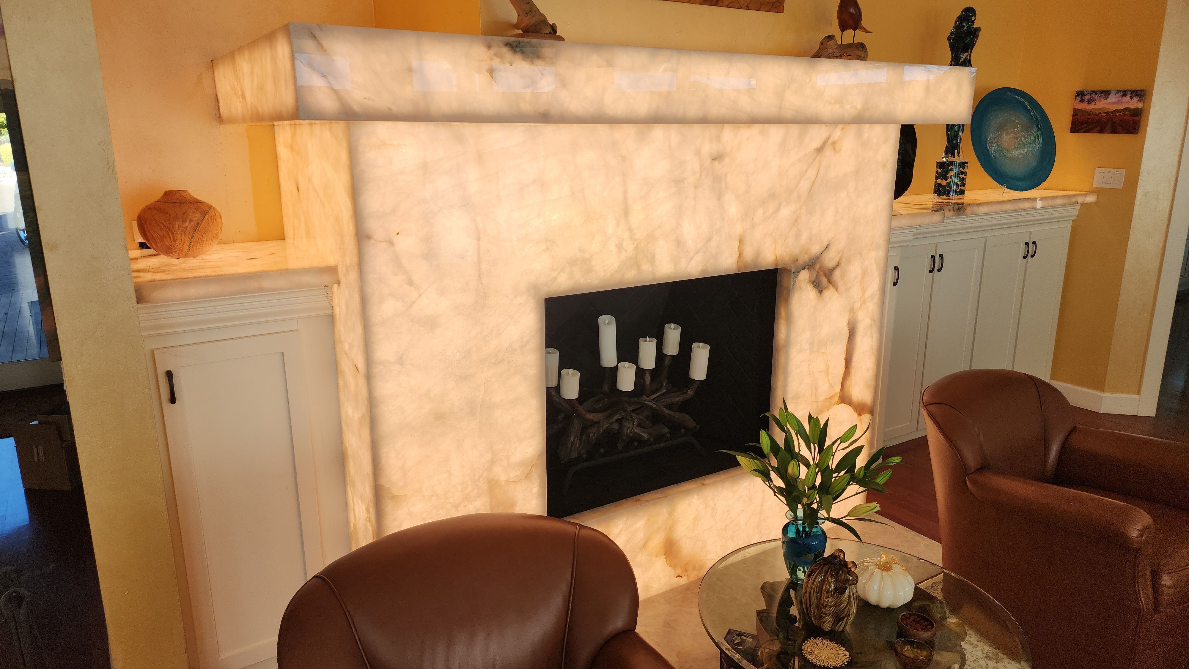 Backlit Stone On A Fireplace by S.Y. Electric Inc.