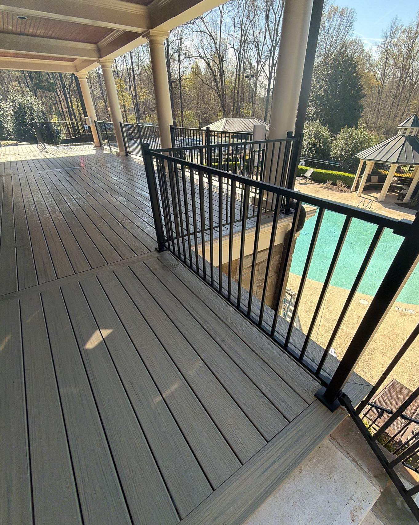 Alpharetta, GA Trex Deck Floor Resurface, Steel Railing Install, and Metal Roof Replacement by Nelson Exteriors
