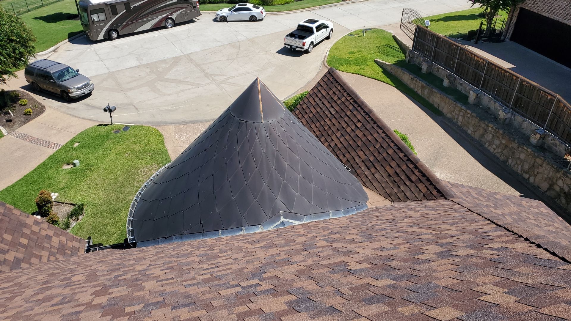 Residential Roofing Installation using Certainteed Landmark with custom Copper Turret by Becker Roofing and Exteriors