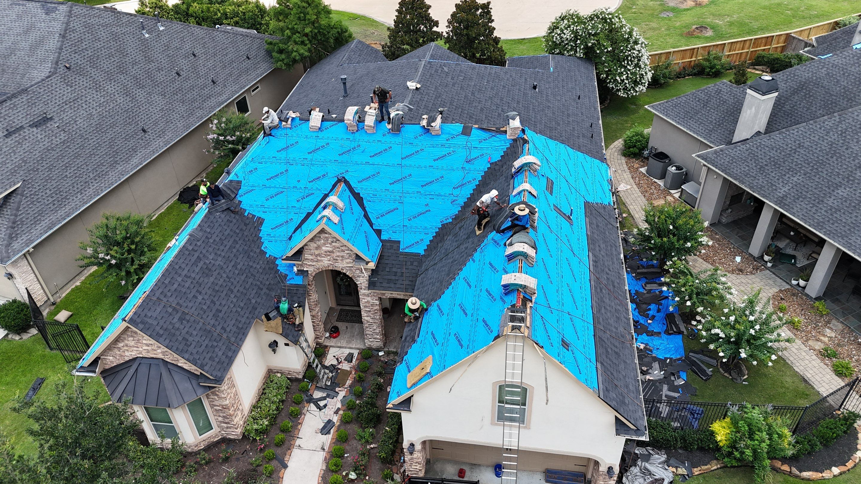 Residential Roofing Installation using Certainteed Landmark after last year's tornado in Cypress by Core Four Roofing