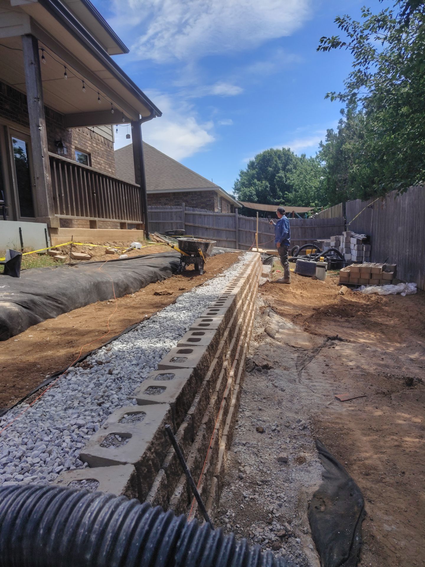 Custom Segmental Block Retaining Wall and Sod Installation in Lawton by Clays Services Inc