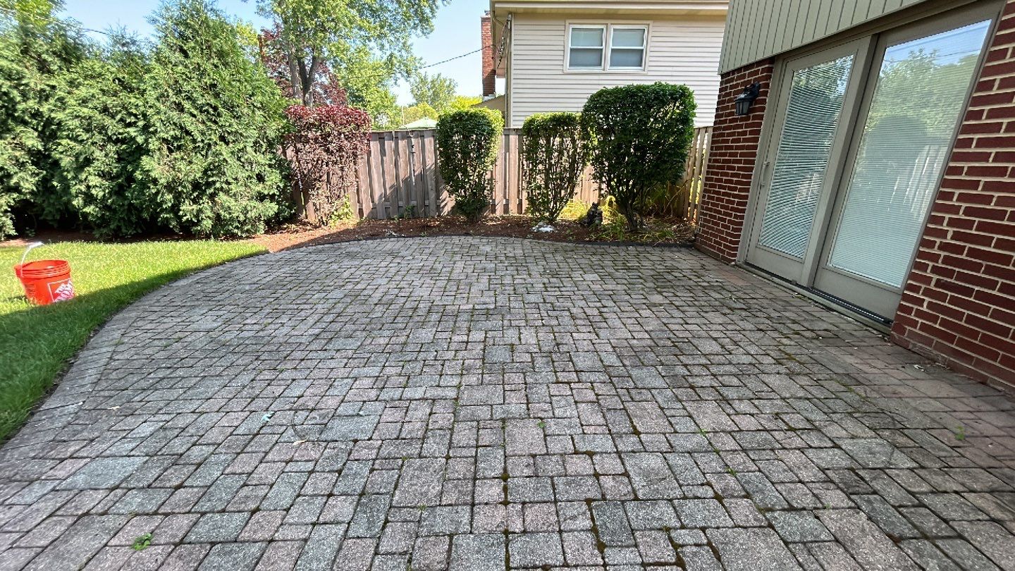 Brick paver clean, sand and seal. using Algaecide, soft wash soap by Northern Power Washing LLC.