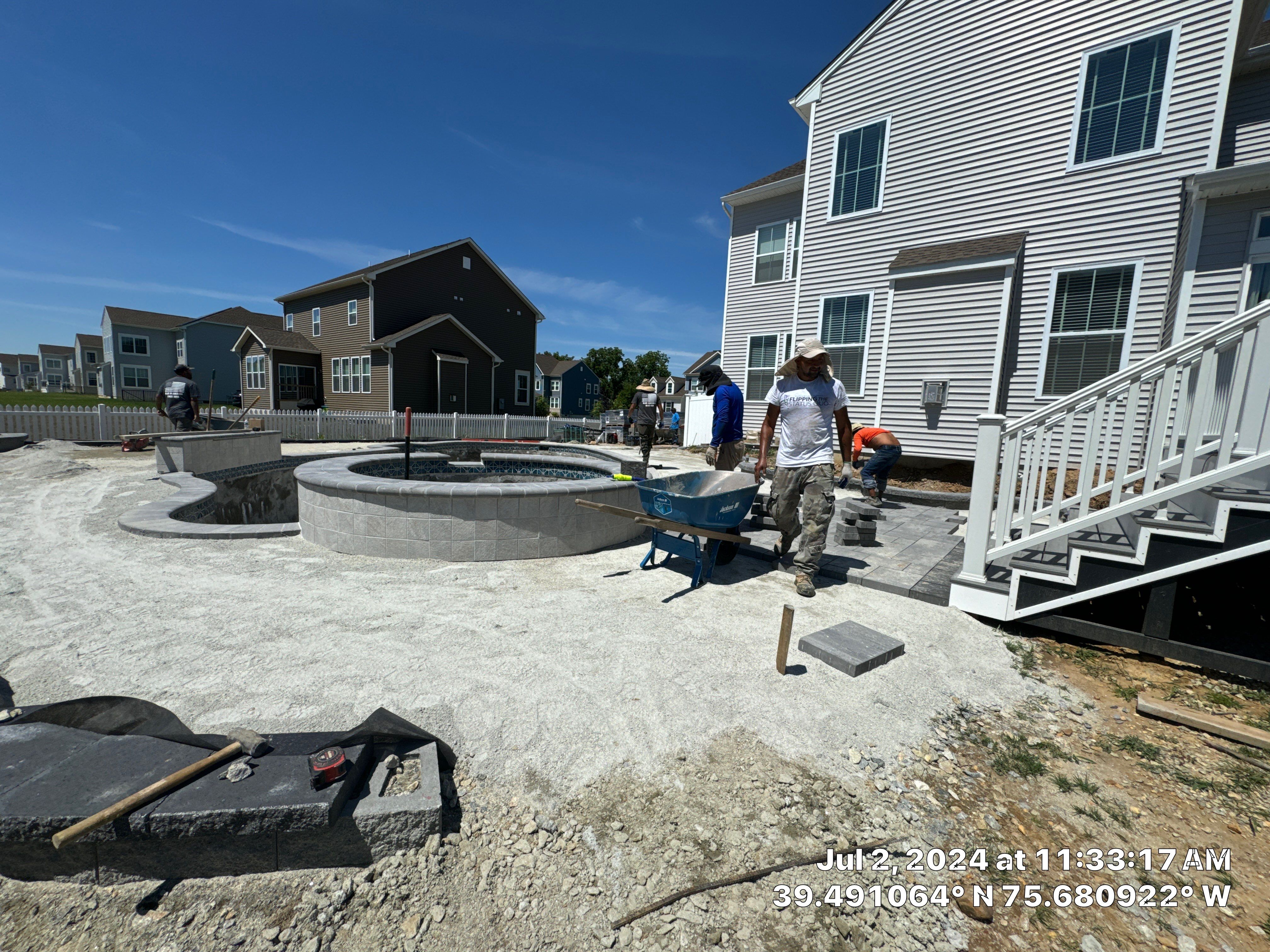 Pool and Hardscape Design in Delaware | Belgard Paver Patio & Outdoor Living Space by Studio G Indoor Spaces & Outdoor Living