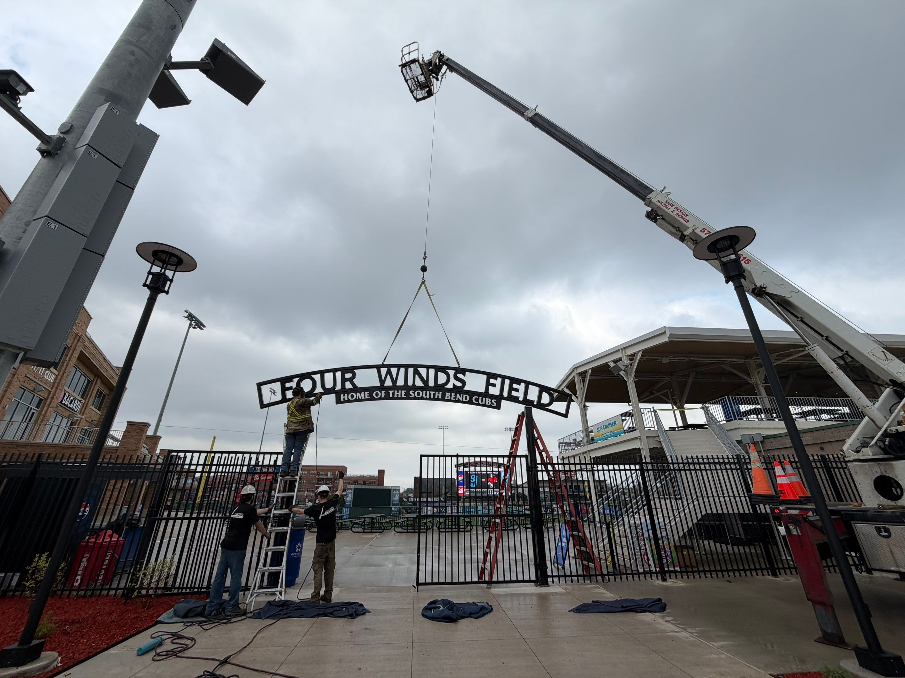 Custom Stadium Signage and Entrance Installation at Four Winds Field by Hayes Design co