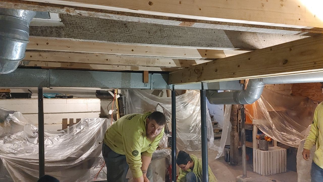 Structural Wood Reinforcement using Structural Wood and Steel Reinforcements (Main Floor Joist) by Toledo Basement Repair