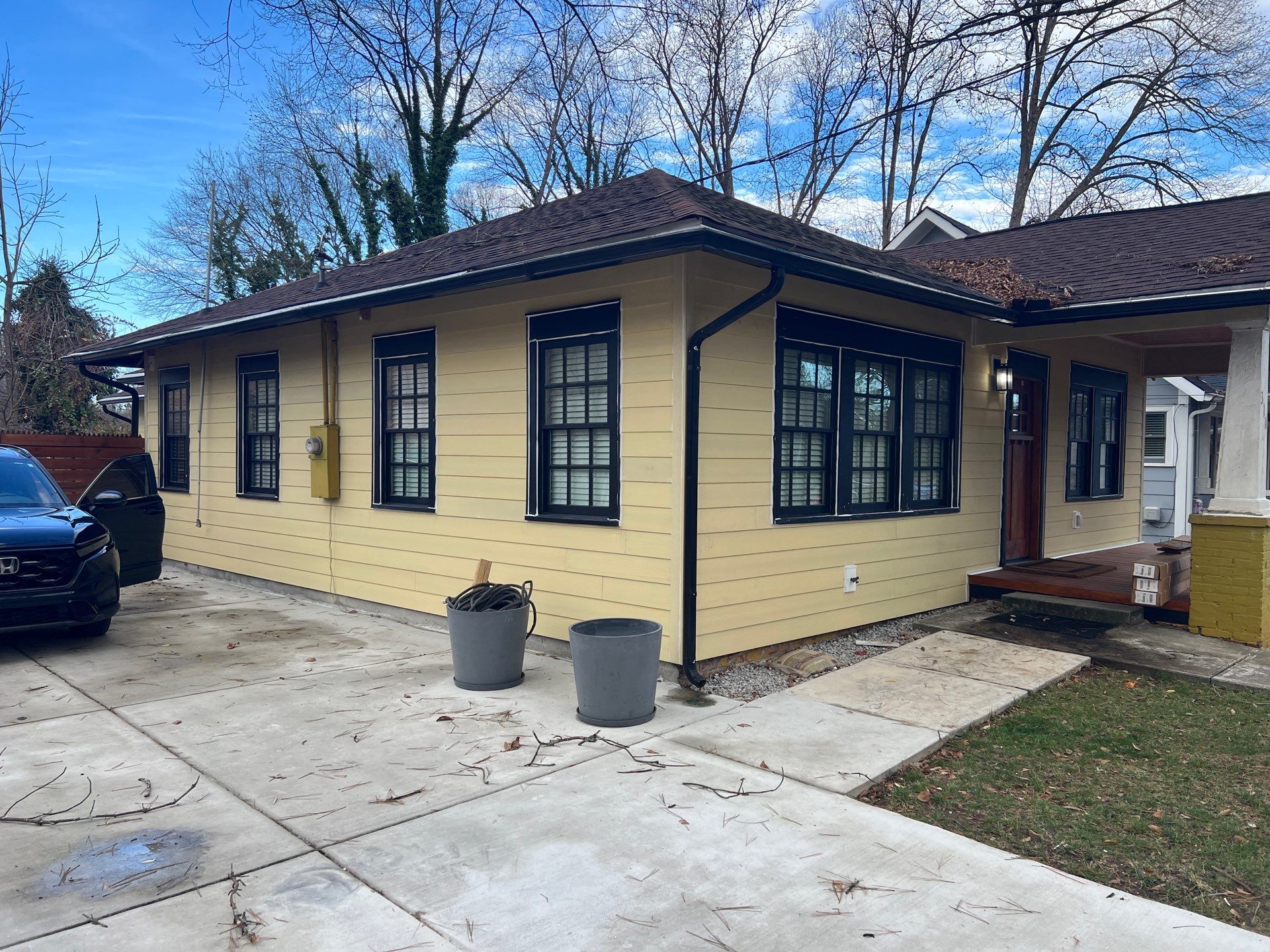 Cedar Tongue & Groove Porch Ceiling Installation Plus James Hardie Siding Replacement by Nelson Exteriors 
