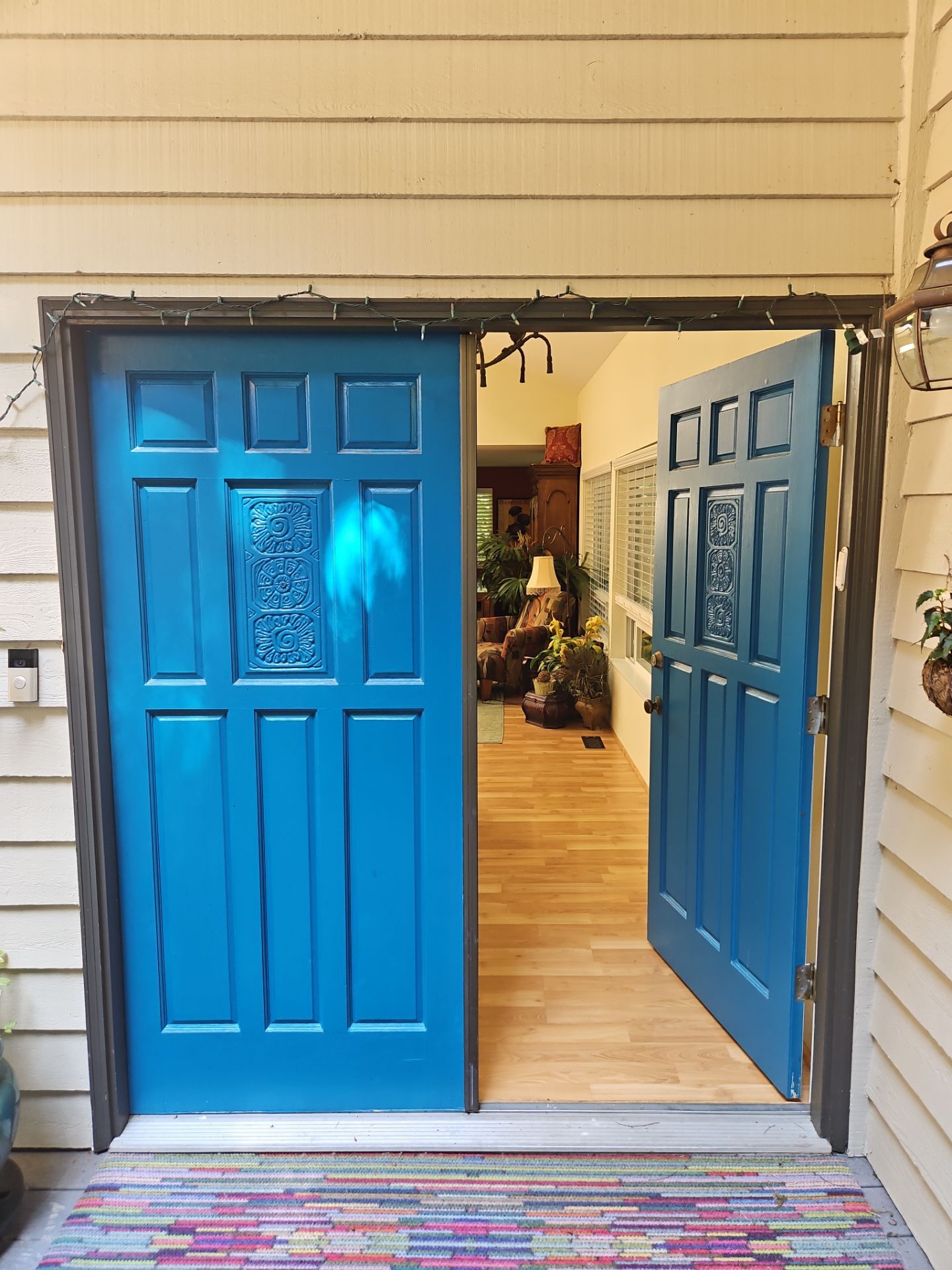 Modern Teal Double Door Installation with Vertical Glass in Bothell by Emerald City Energy 