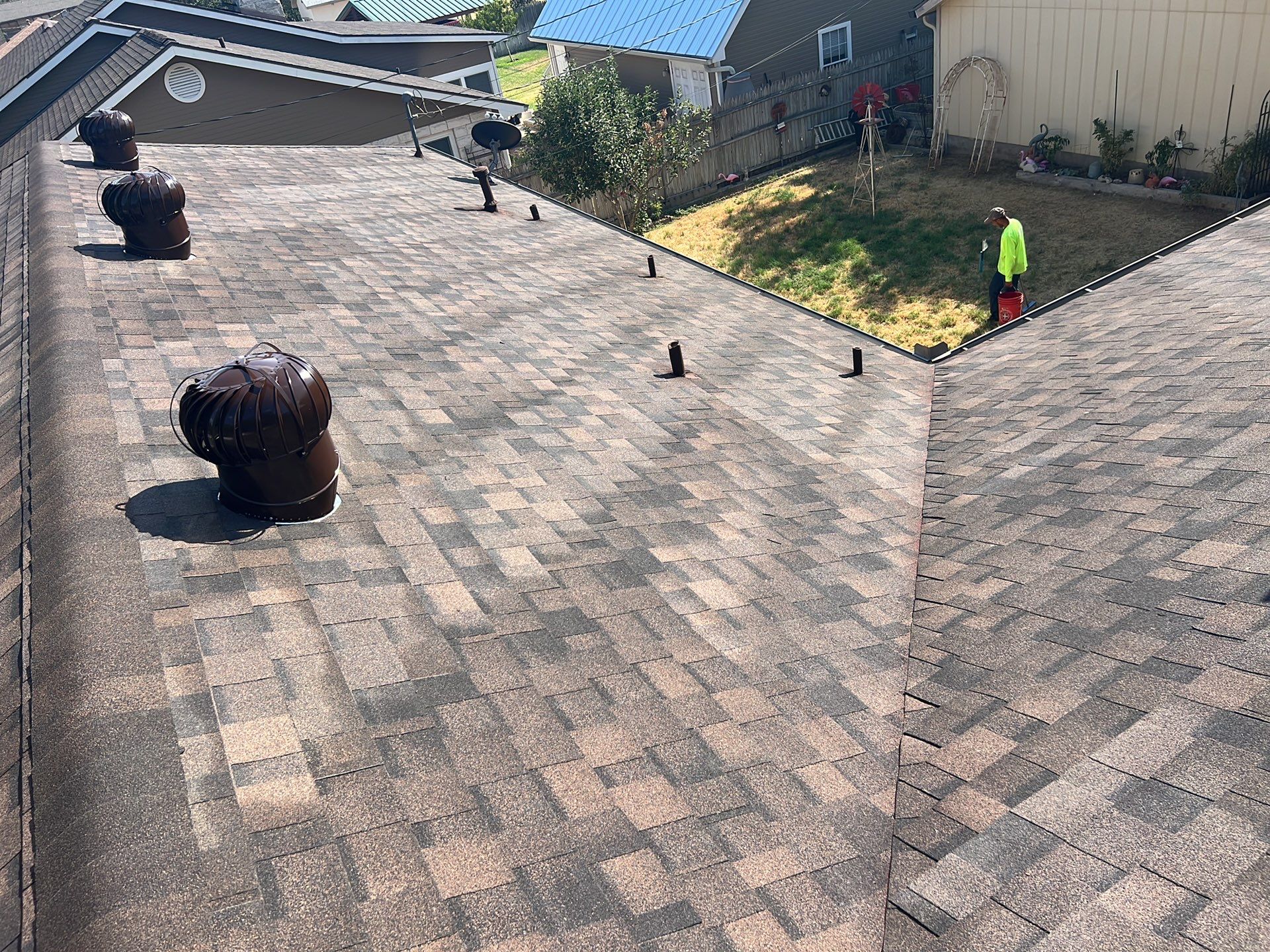 Full Asphalt Shingle Roof Replacement and Seamless Gutter Installation in Fredericksburg by Caliber Restoration LLC