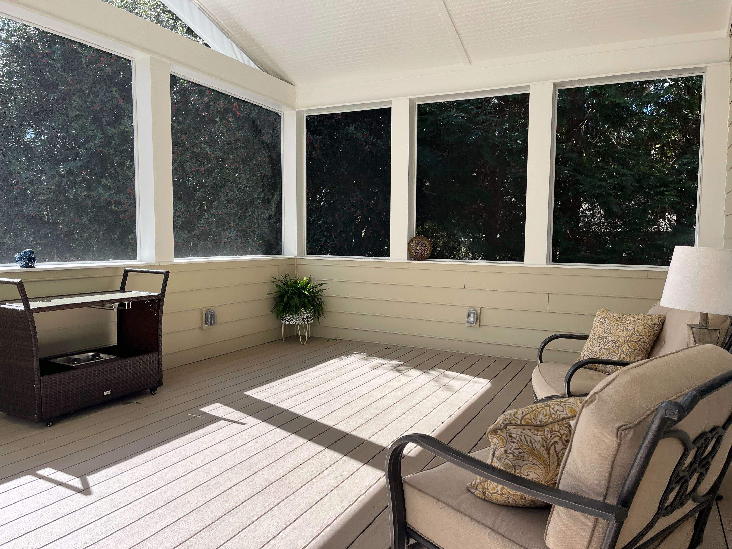 Deck Resurface and Screened-In Porch Build with Timbertech LED Lantern Post Cap Lights by Nelson Exteriors
