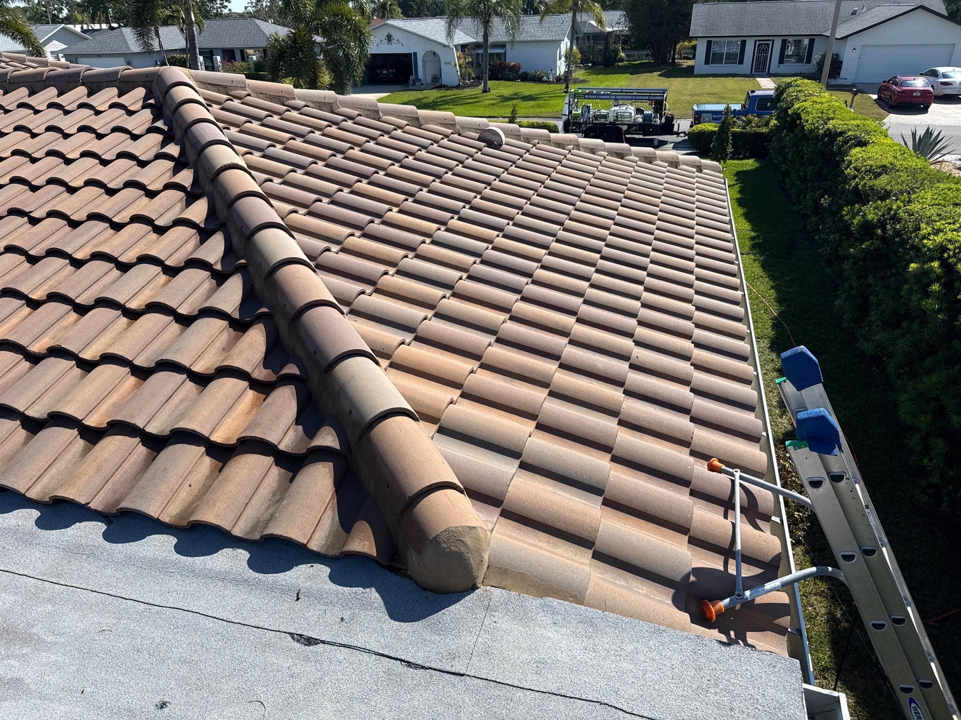 Concrete Tile Roof Cleaning in Village Green – Bradenton, FL | No Walking on Tiles! by Sunshine AquaWash