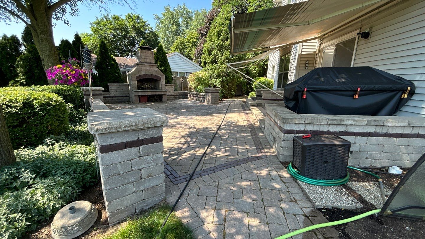 Brick paver clean, sand and seal.  using Polysweep polymeric sand by Northern Power Washing LLC.