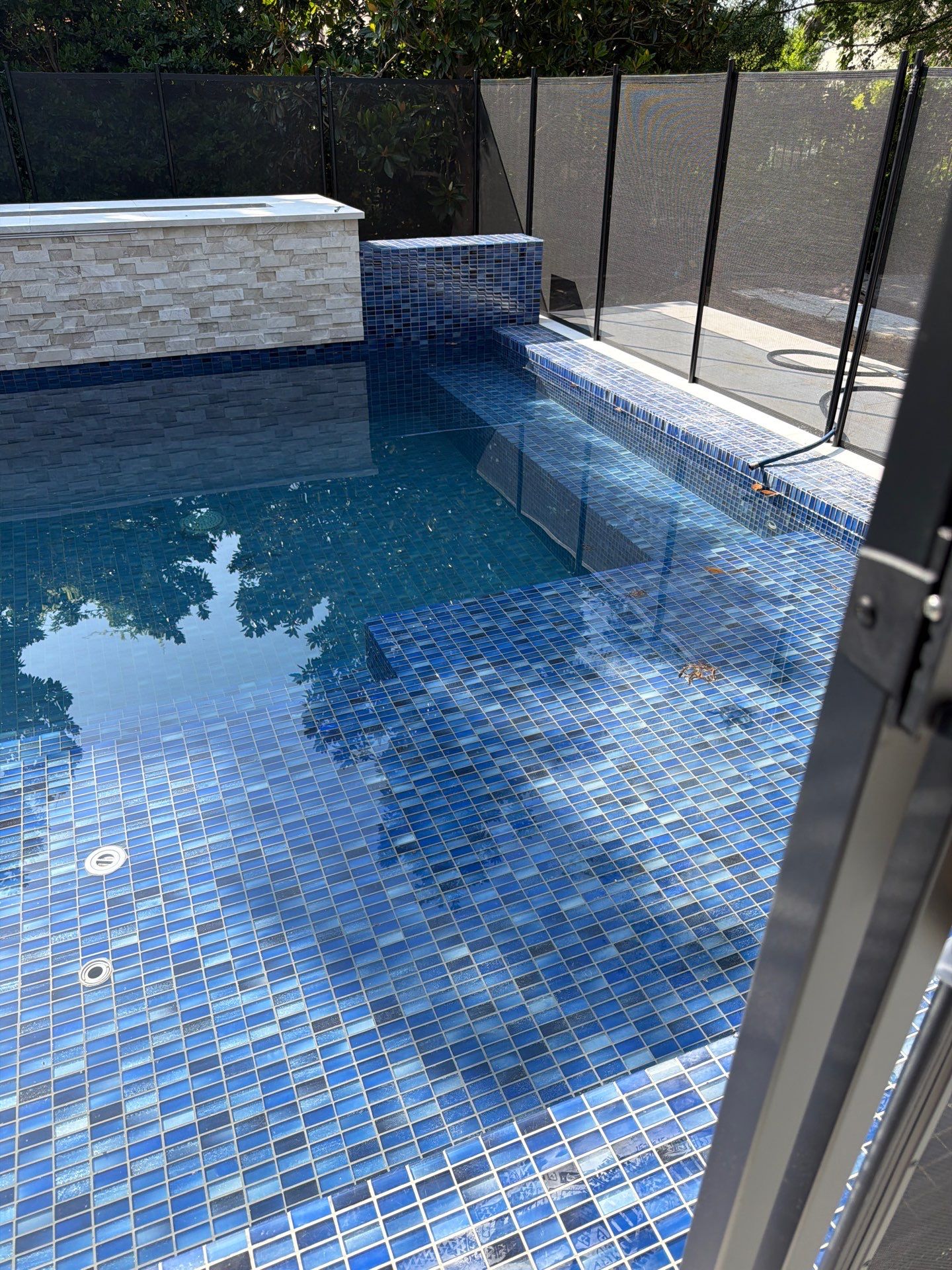 Geometric Pool with Raised Spa and Blue Tile by Pinnacle Pools and Spas - DFW