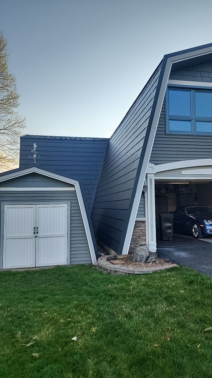 Metal Slate Shingle Roof in Sturgis, Michigan – “Darth Vader Helmet” Home by 4Ever Metal Roofing