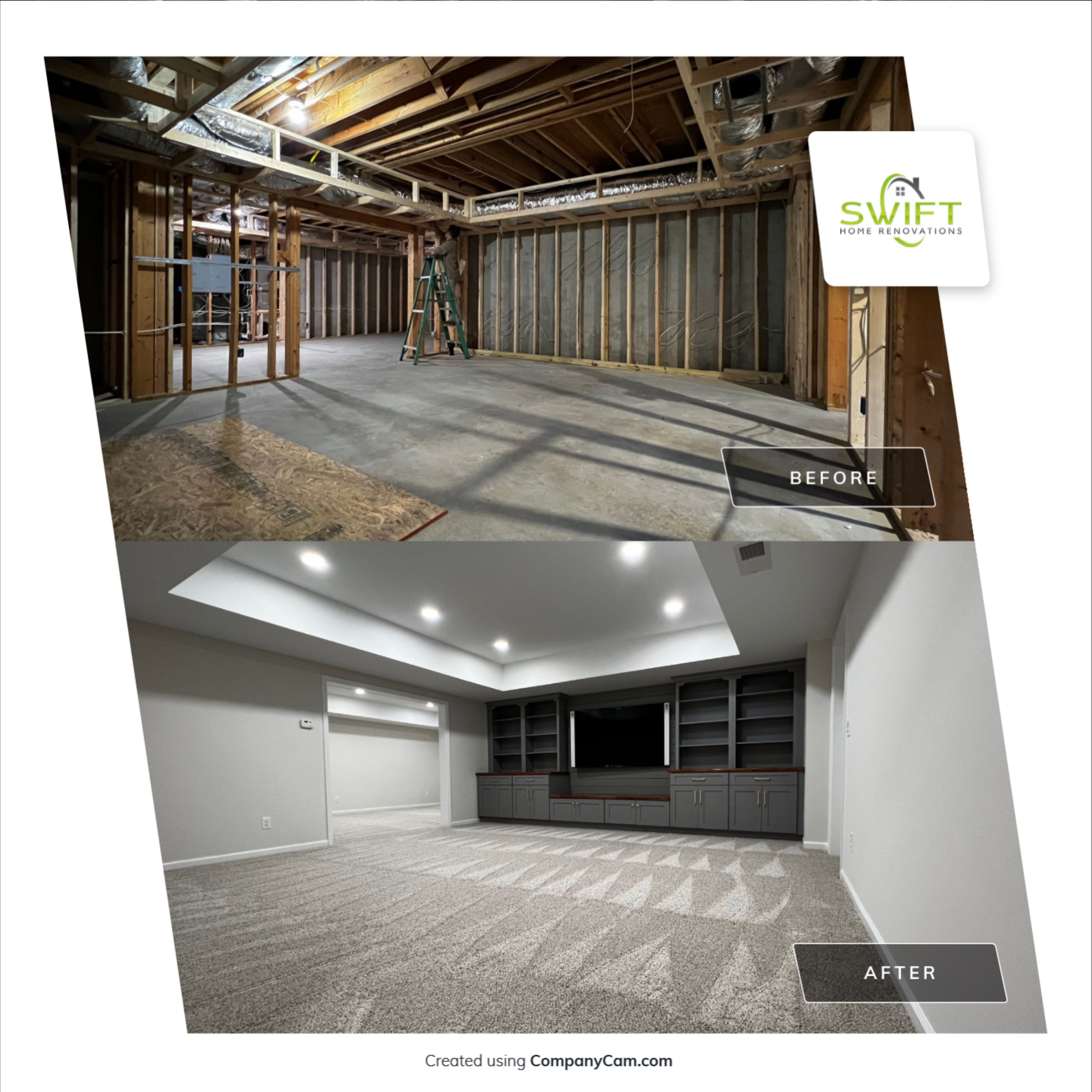 Finished Basement with Custom Built-ins and Full Bathroom in Acworth by Swift Home Renovations