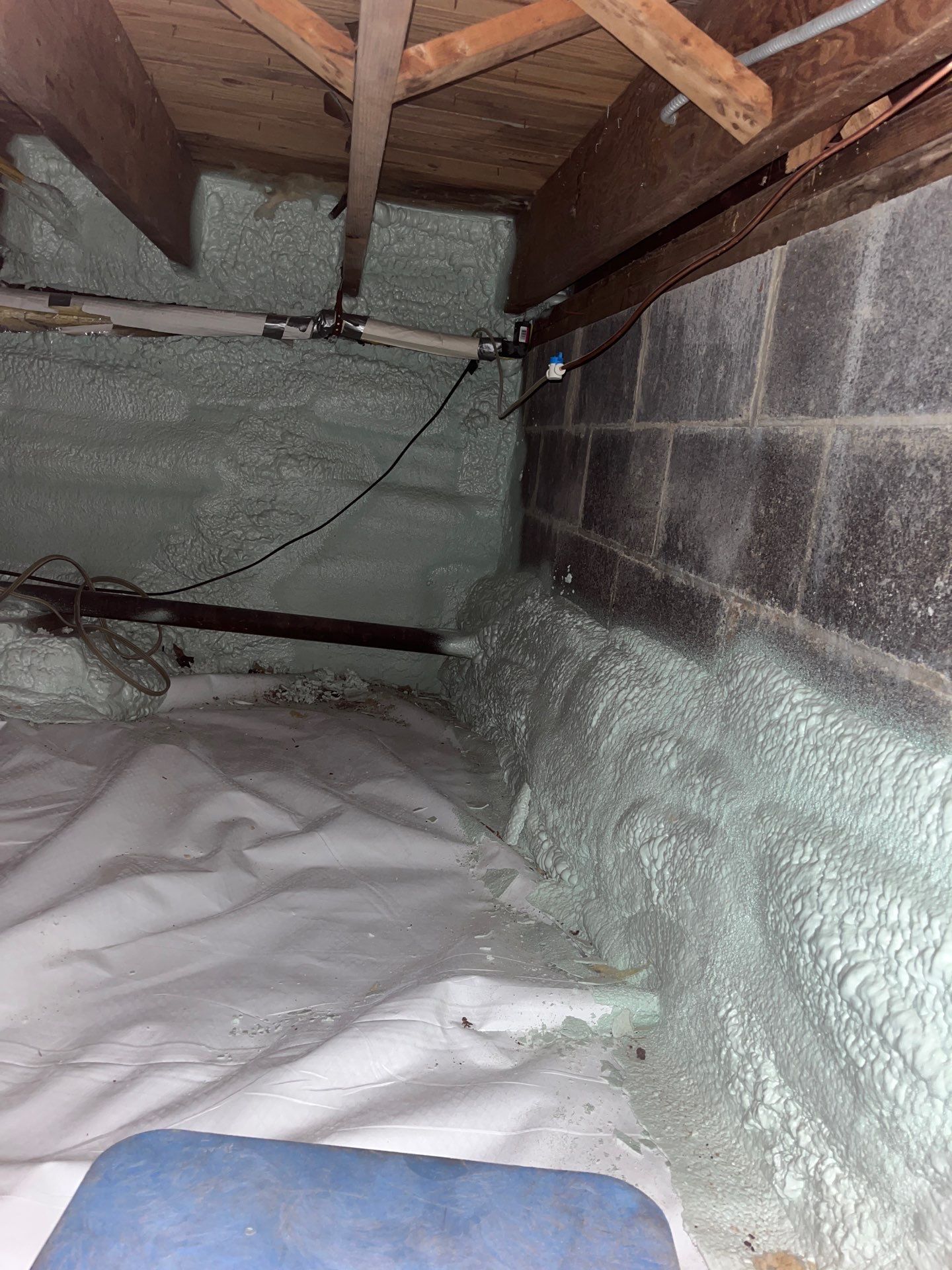Basement Exterior Walls using Crawl Space Liner by NYS Foam & Energy