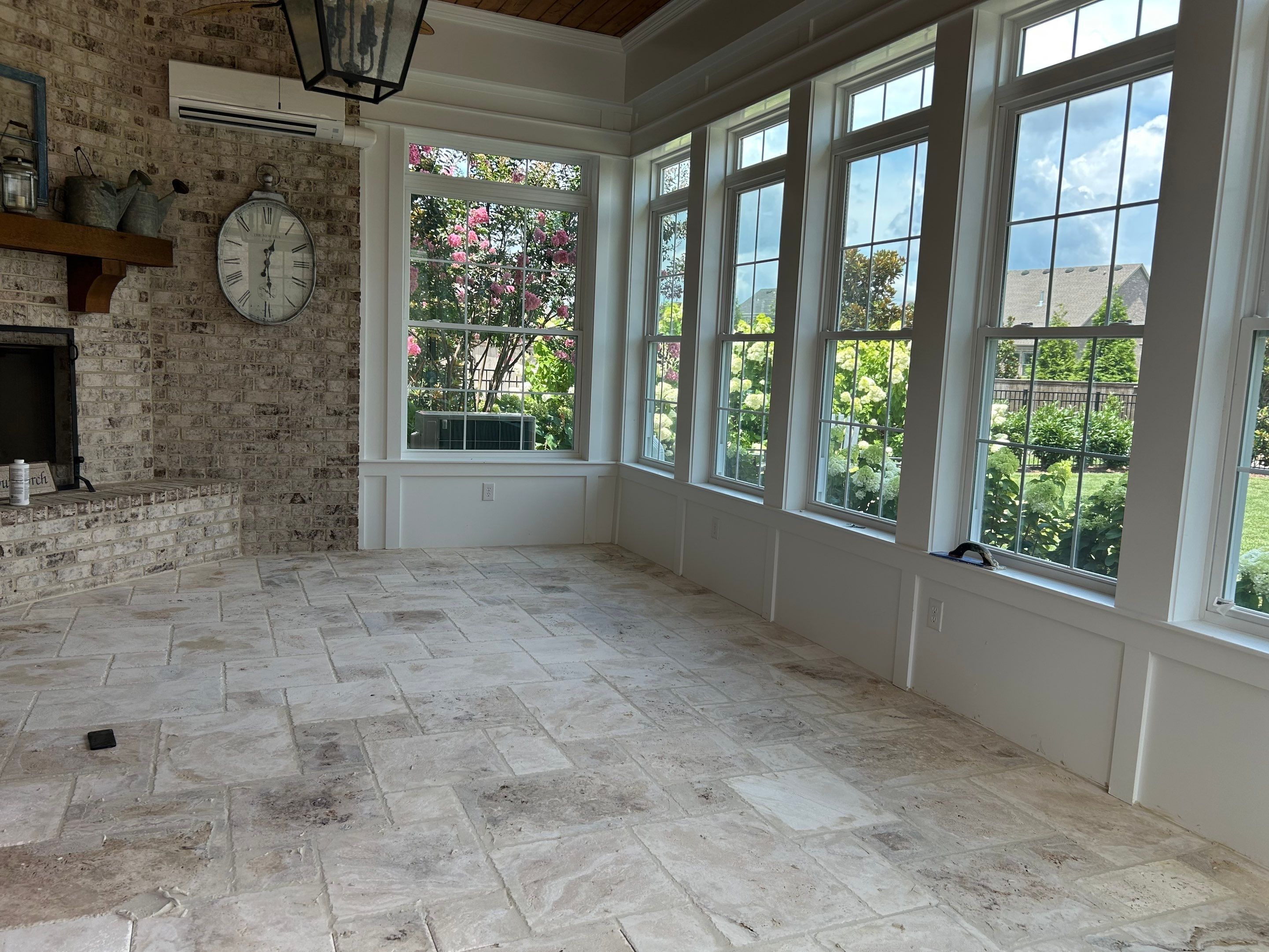 Travertine tile four season room by Footprints Floors of Nashville