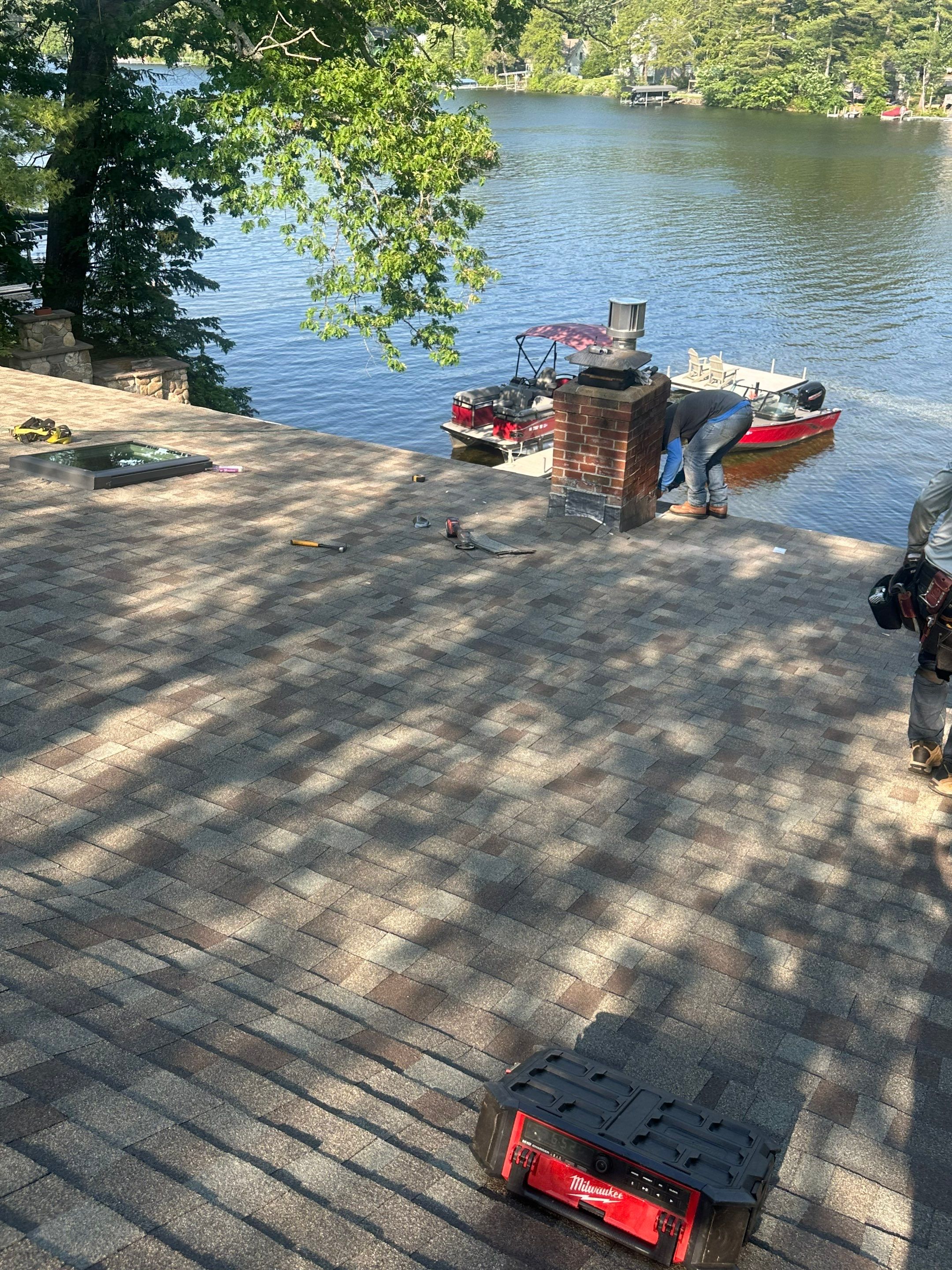 OC Roof Install On The Lake In Deerfield, New Hampshire by Tall pine roofing