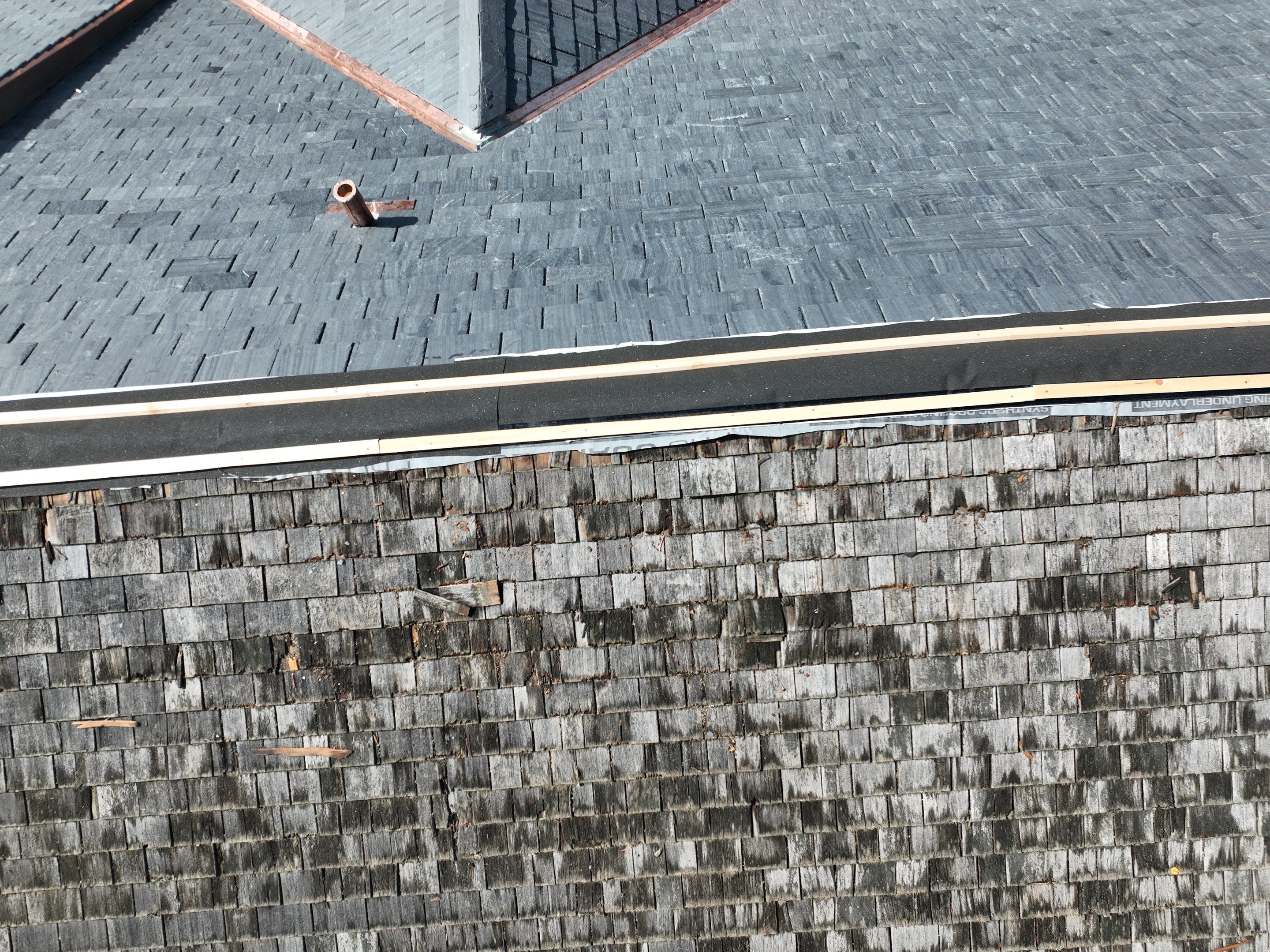 Residential Roofing Installation using Vermont Slate by A Plus Exterior