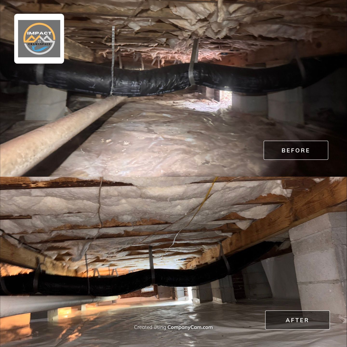 Moisture Barrier, Mold Clean, Structural Repair, Dehumidifier, R19 Insulation. by Impact Crawlspace