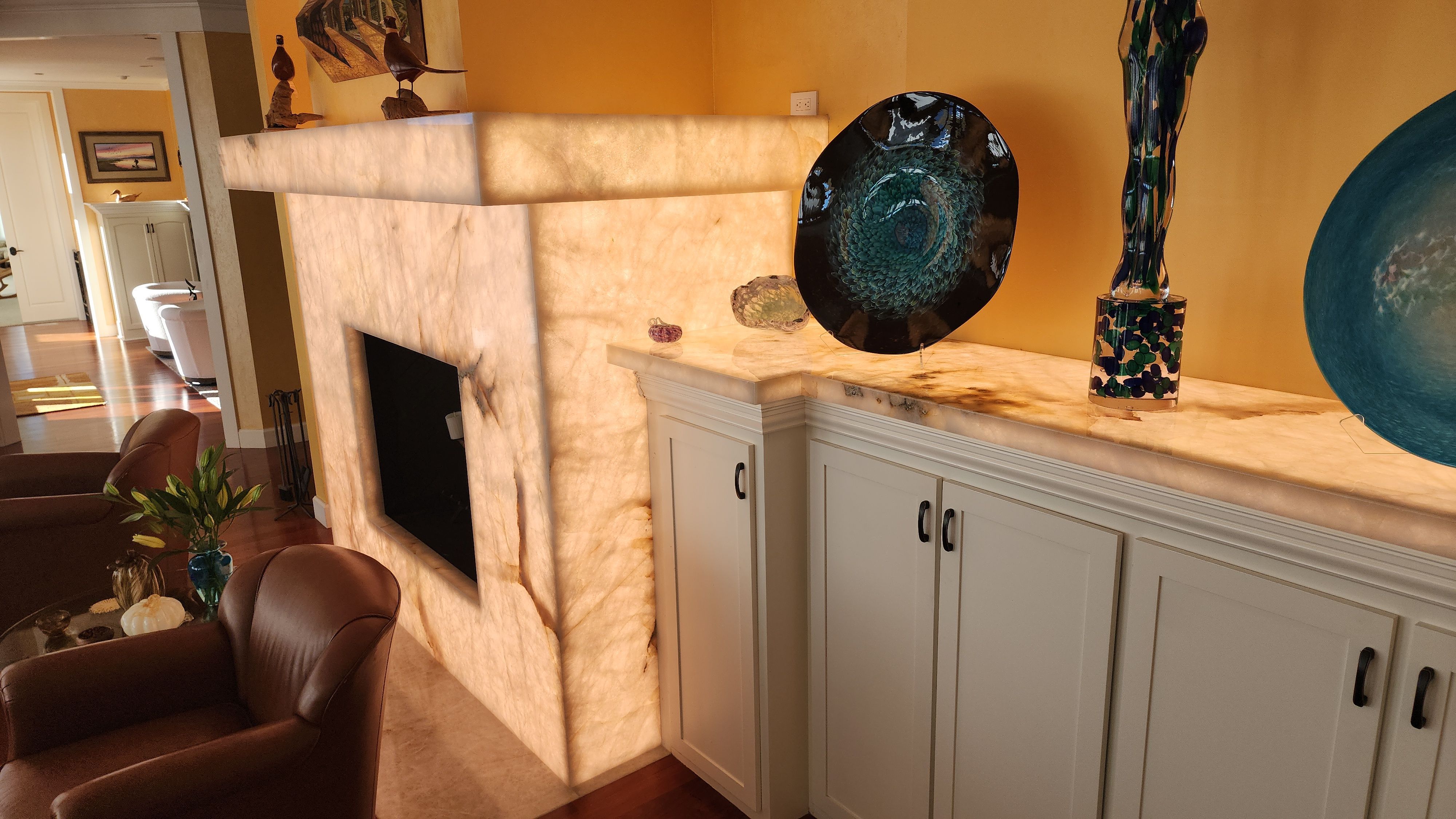 Backlit Stone On A Fireplace by S.Y. Electric Inc.